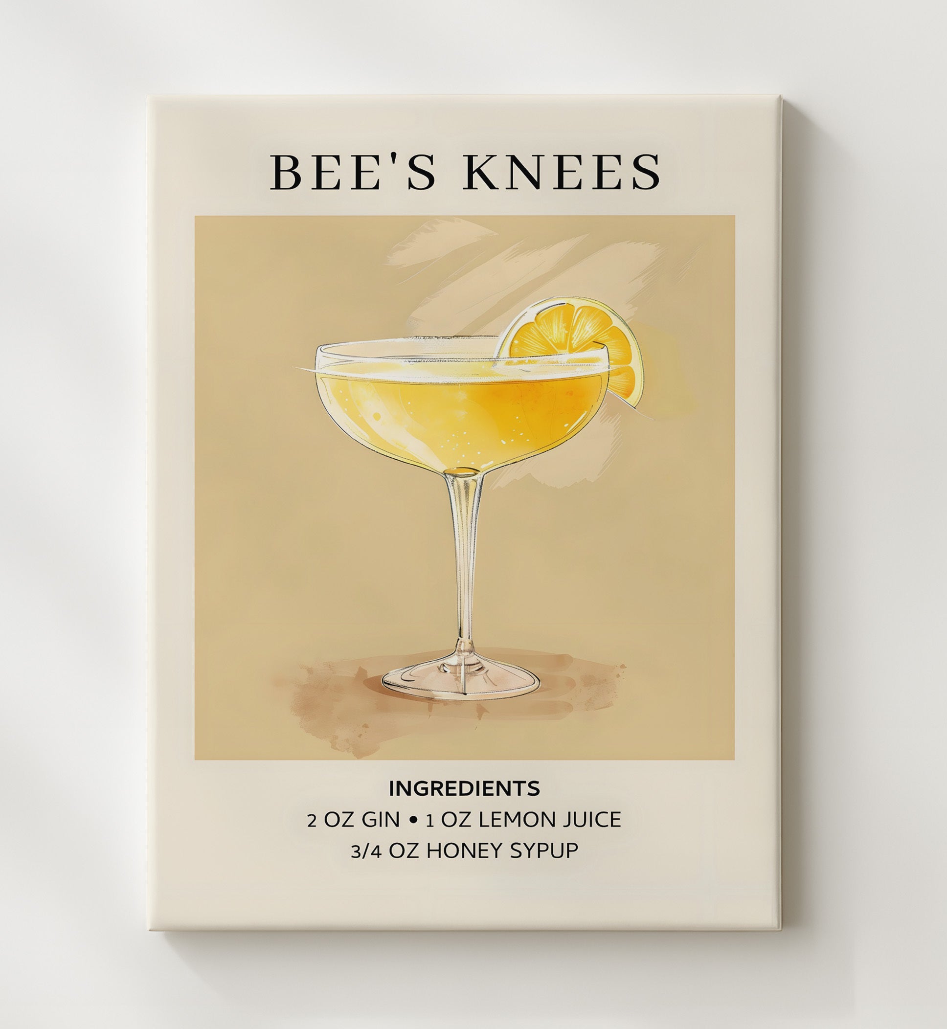 Bees Knees Honey Gin Cocktail Canvas 20x24 wall art print – Drink Recipes decor