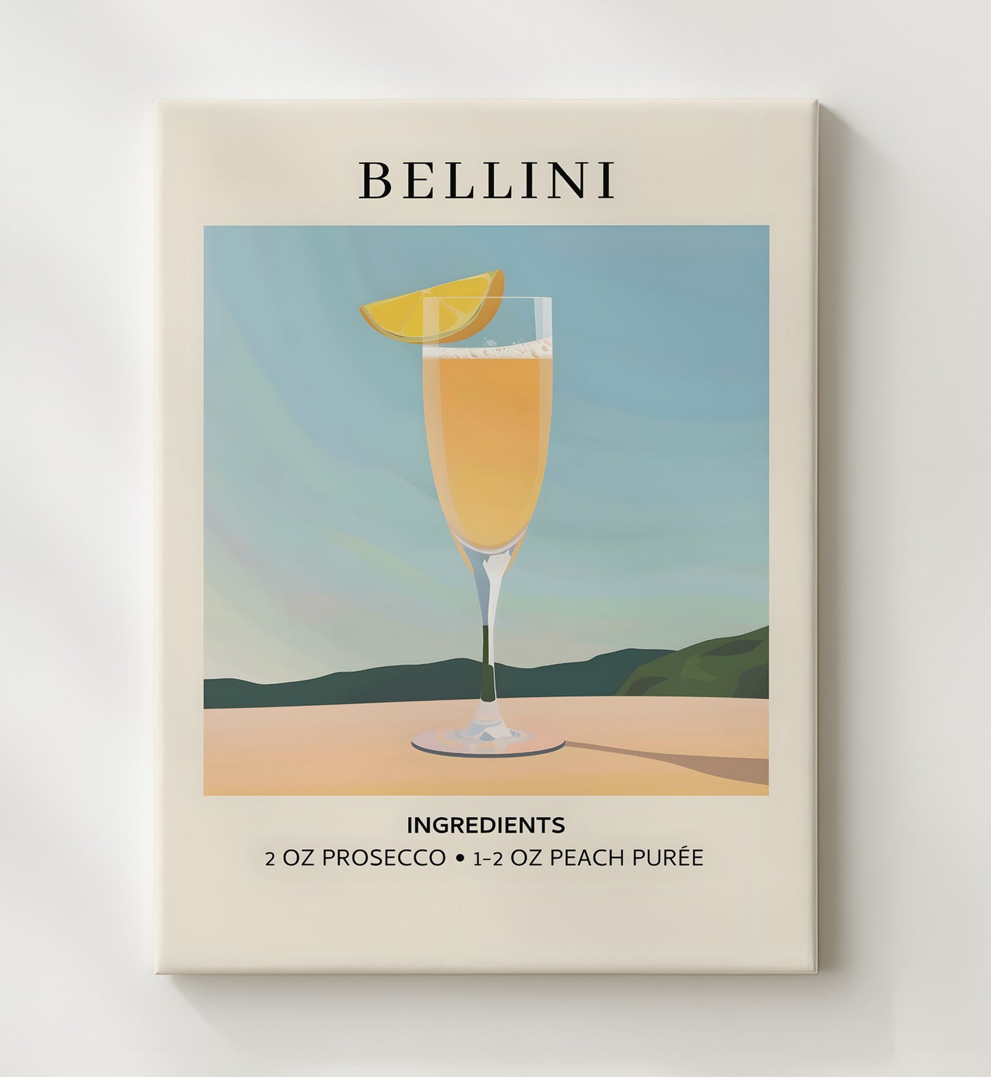 Bellini Peach Prosecco Cocktail Canvas 20x24 wall art print – Drink Recipes decor