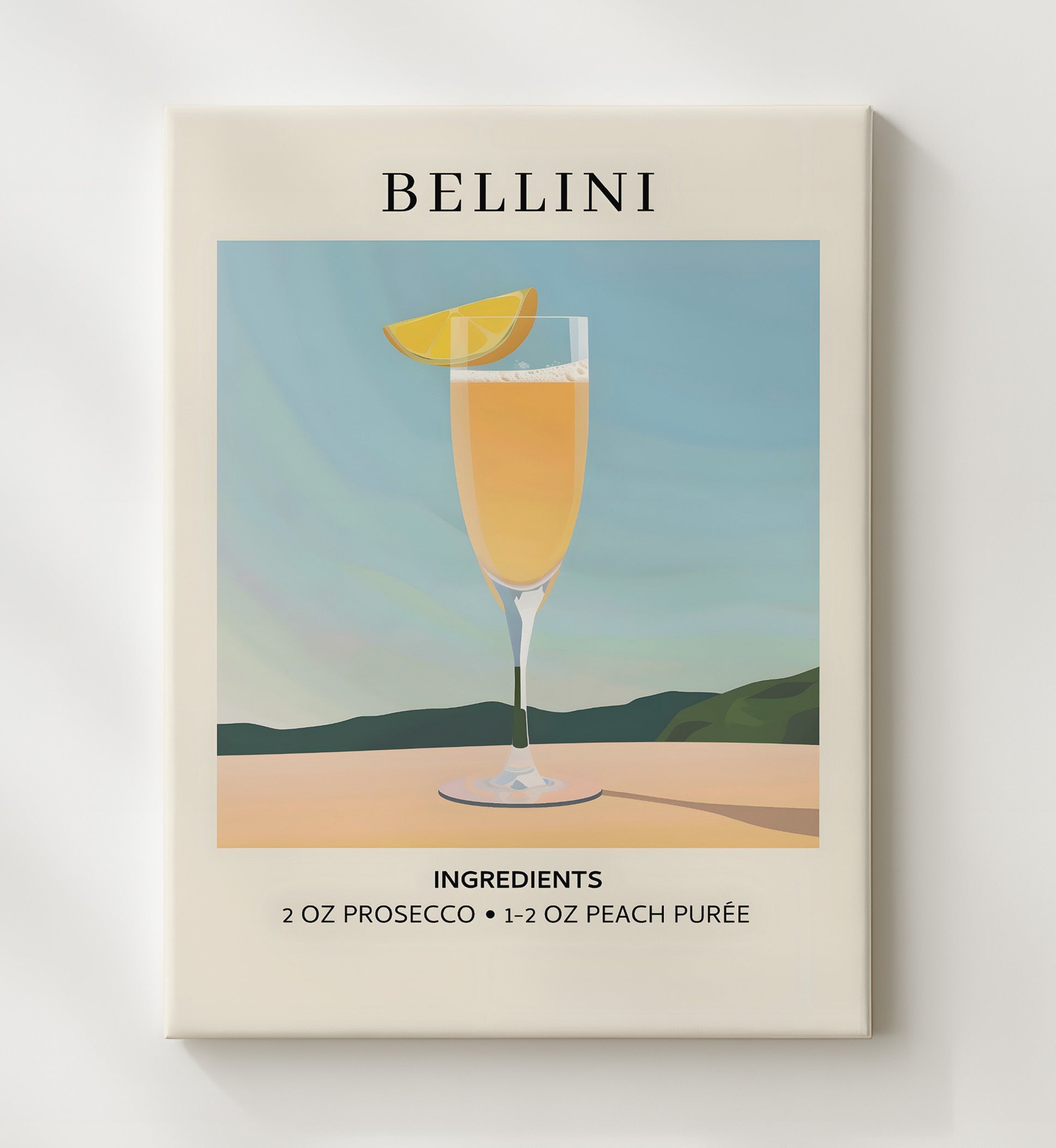 Bellini Peach Prosecco Cocktail Canvas 20x24 wall art print – Drink Recipes decor