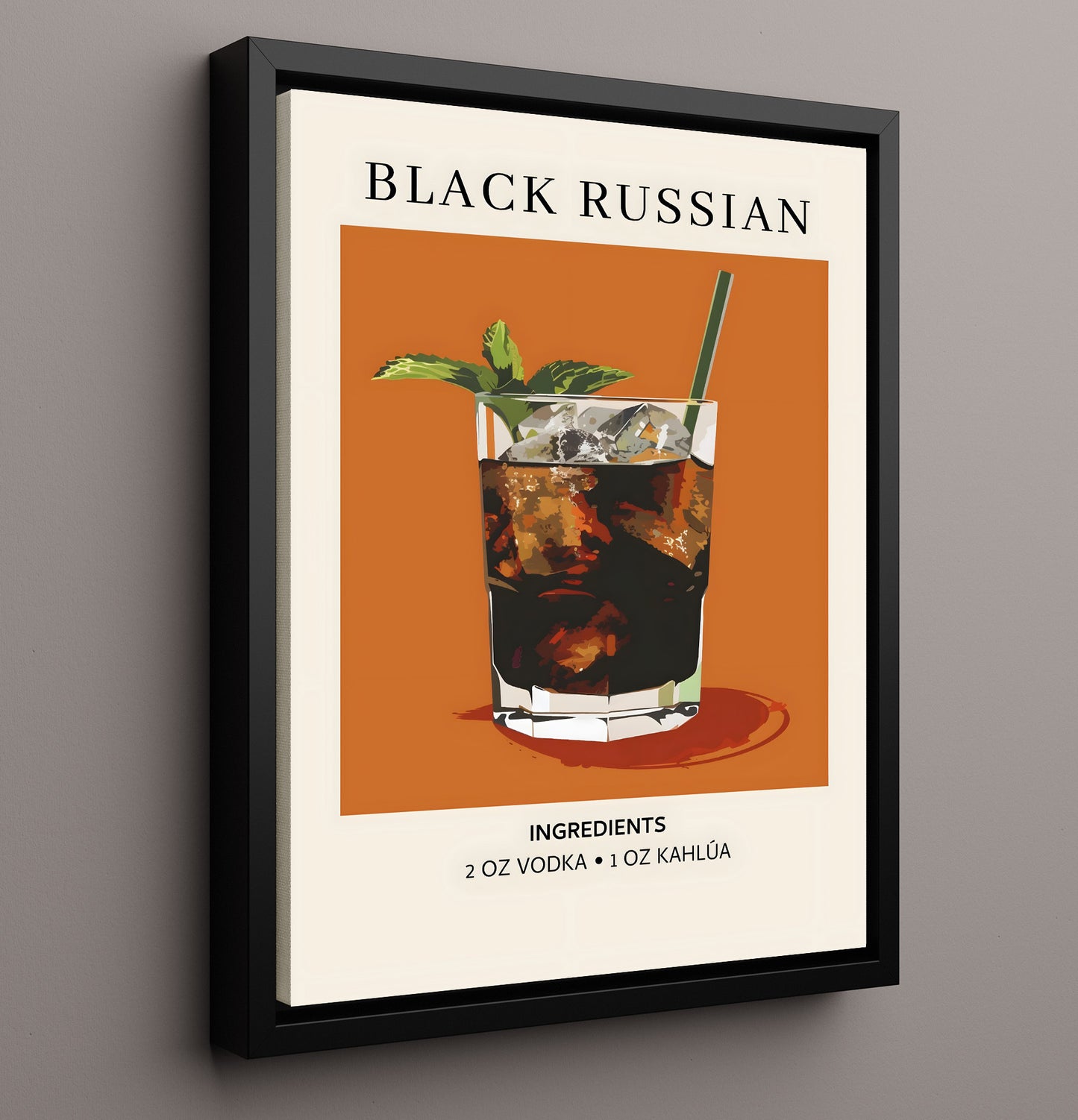 Black Russian Coffee Cocktail Framed Canvas 16x20 wall art print – Drink Recipes decor