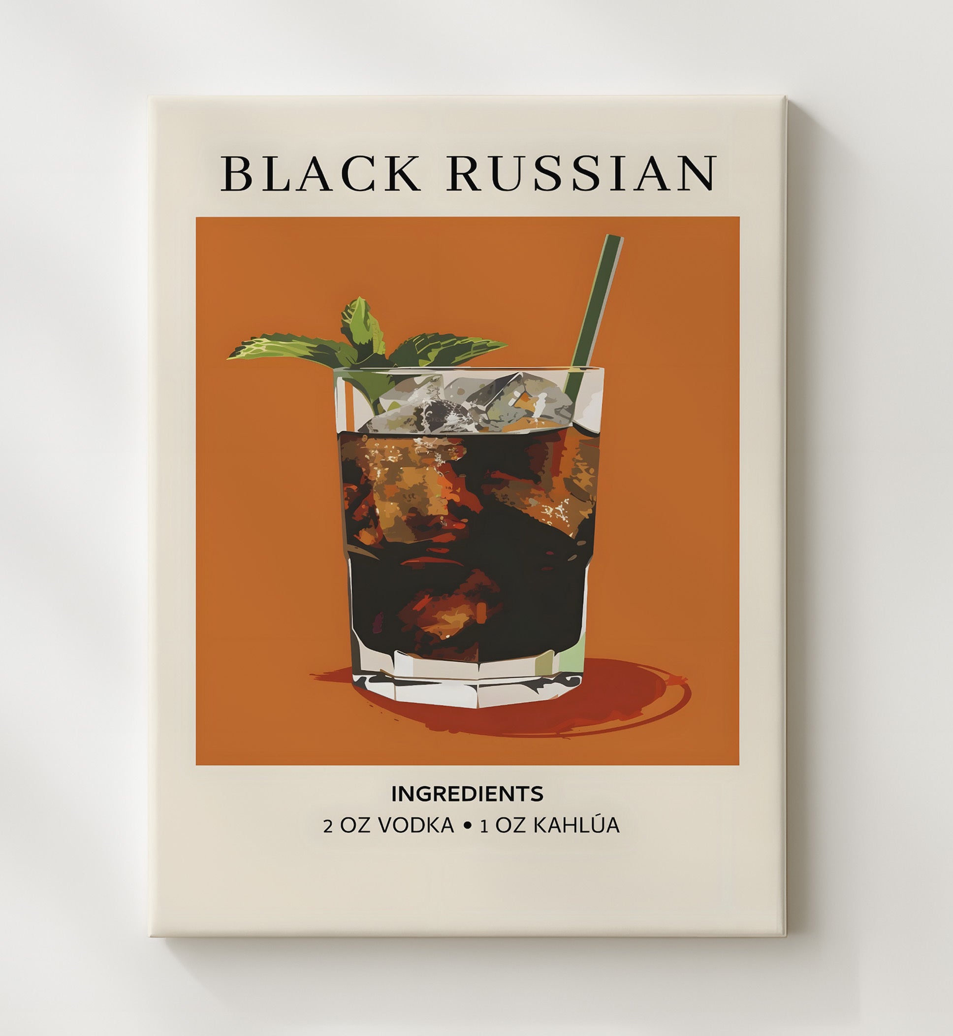 Black Russian Coffee Cocktail Canvas 20x24 wall art print – Drink Recipes decor
