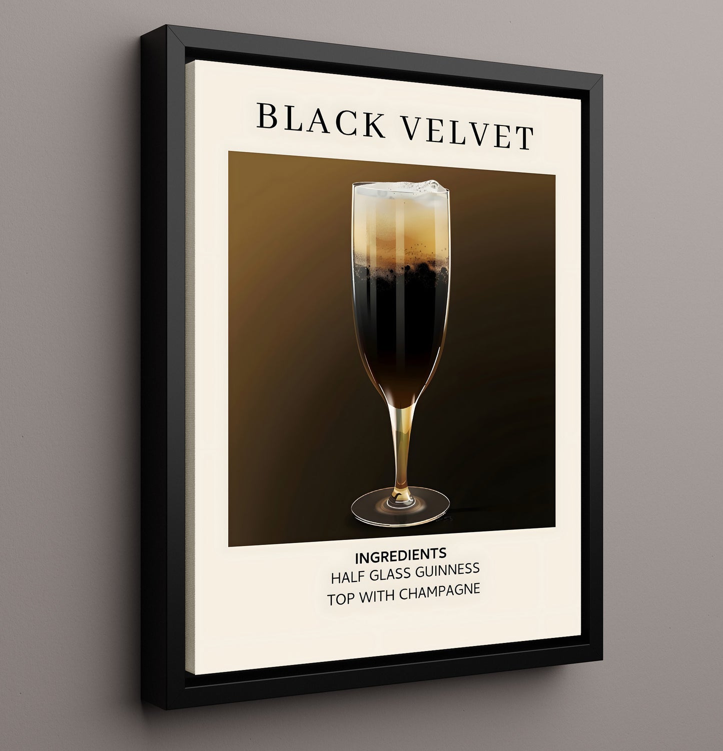 Black Velvet Beer Champagne Framed Canvas 16x20 wall art print – Drink Recipes decor