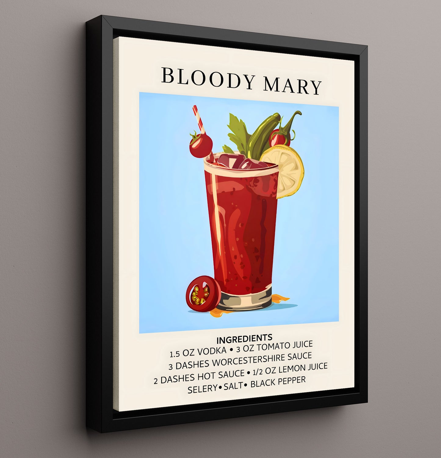 Bloody Mary Brunch Classic Framed Canvas 16x20 wall art print – Drink Recipes decor