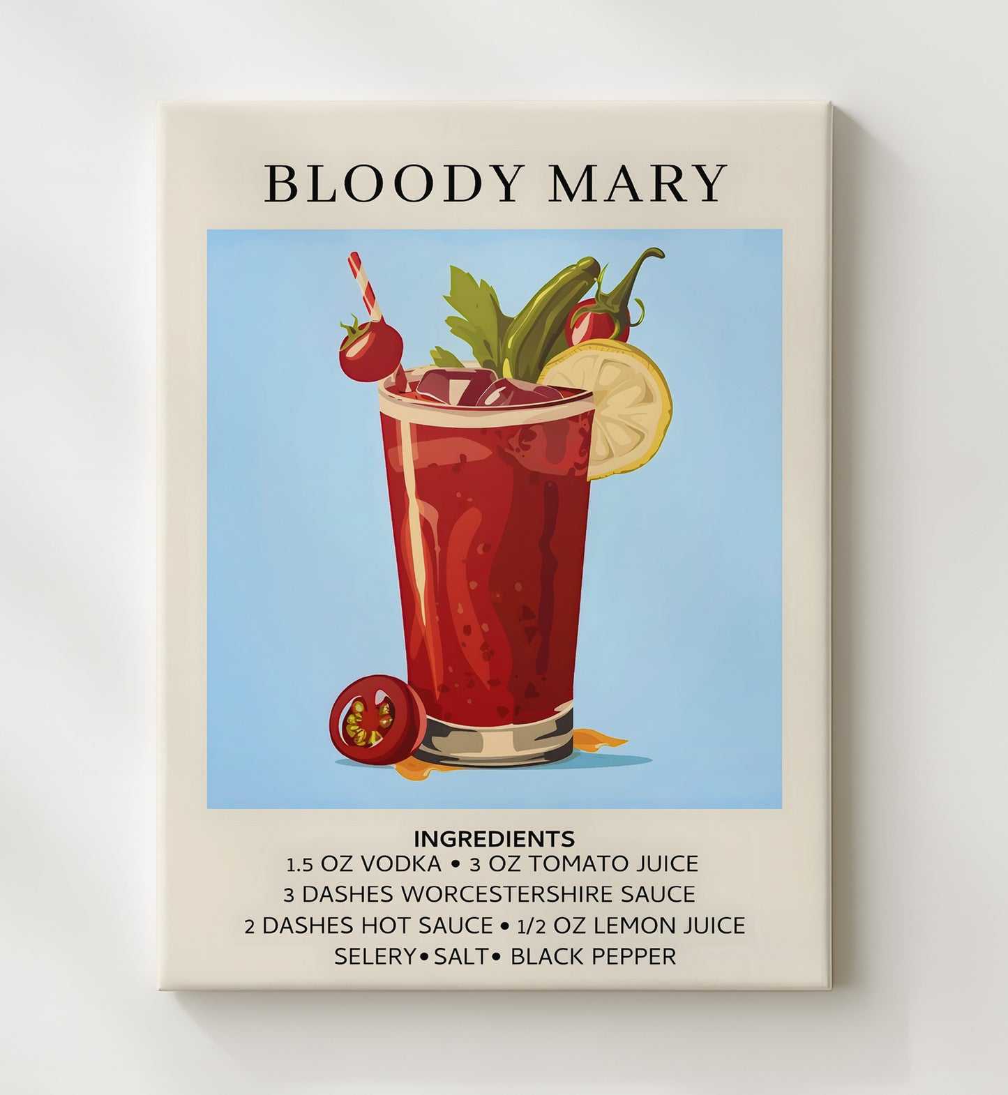 Bloody Mary Brunch Classic Canvas 20x24 wall art print – Drink Recipes decor