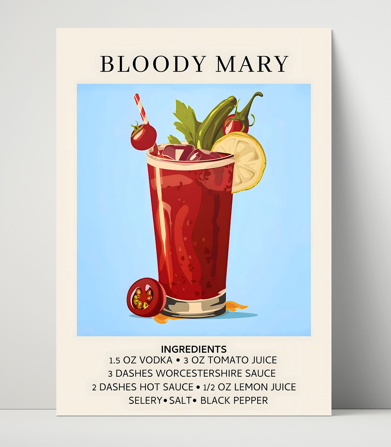Bloody Mary Brunch Classic Unframed Print 16x20 wall art print – Drink Recipes decor