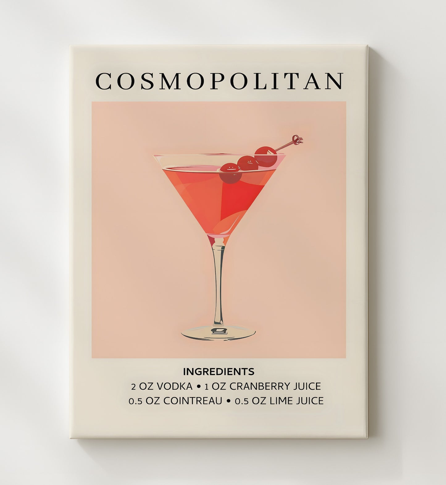 Cosmopolitan Vodka Martini Canvas 20x24 wall art print – Drink Recipes decor