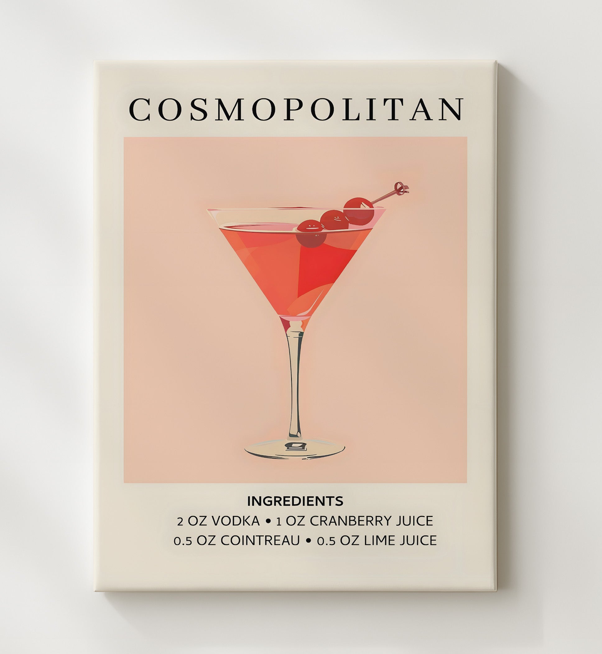 Cosmopolitan Vodka Martini Canvas 20x24 wall art print – Drink Recipes decor
