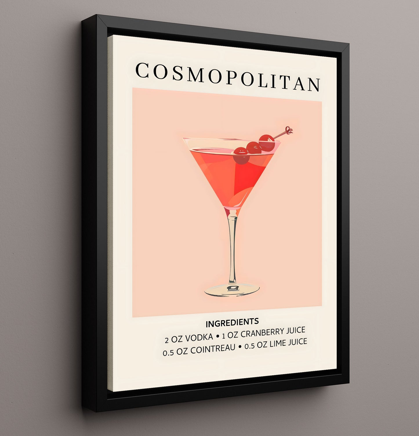Cosmopolitan Vodka Martini Framed Canvas 16x20 wall art print – Drink Recipes decor