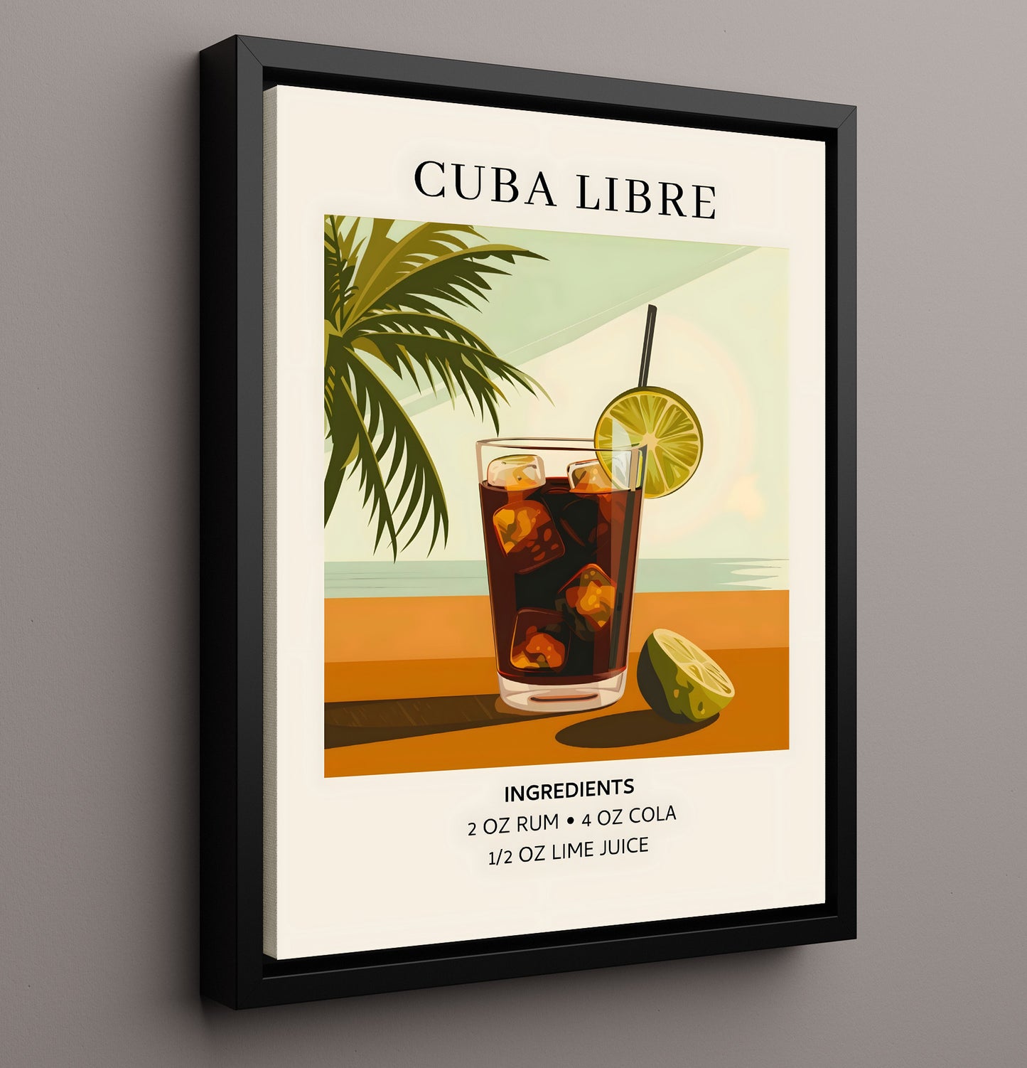 Cuba Libre Rum and Cola Framed Canvas 16x20 wall art print – Drink Recipes decor