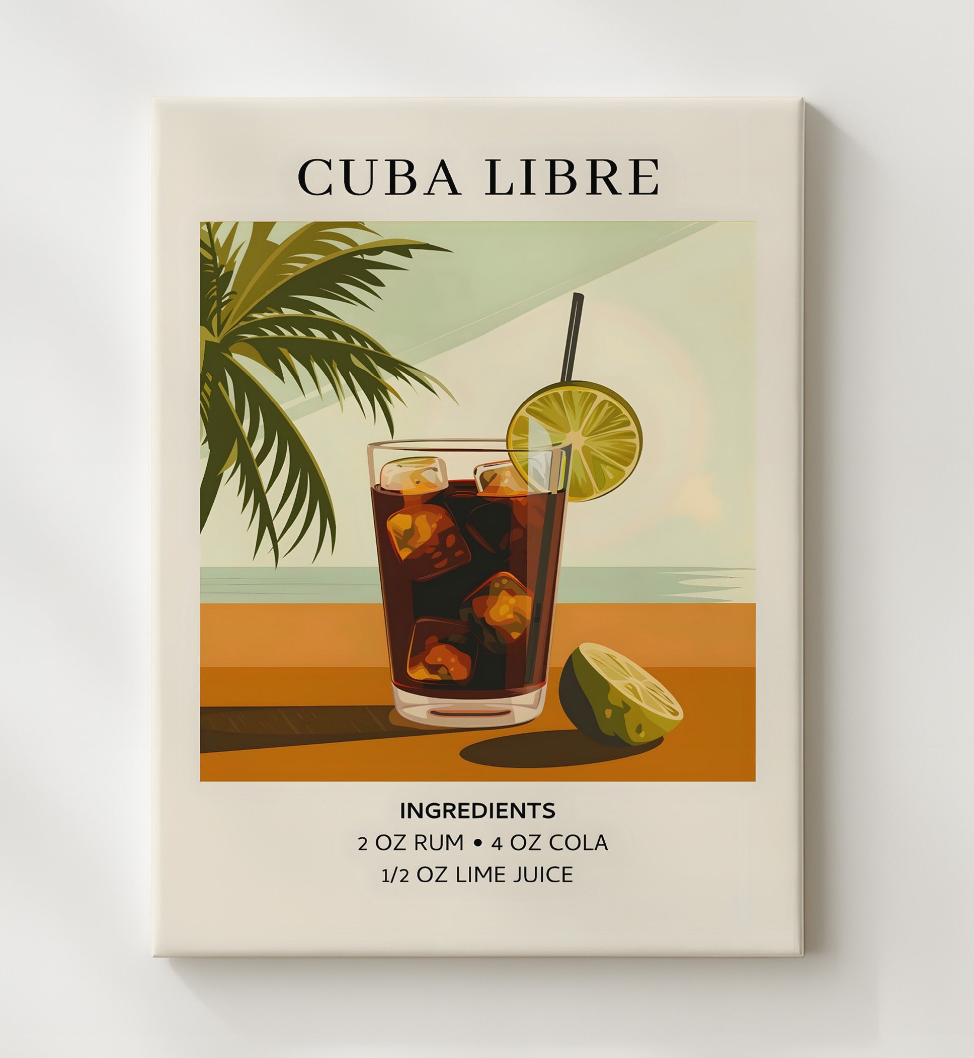 Cuba Libre Rum and Cola Canvas 20x24 wall art print – Drink Recipes decor
