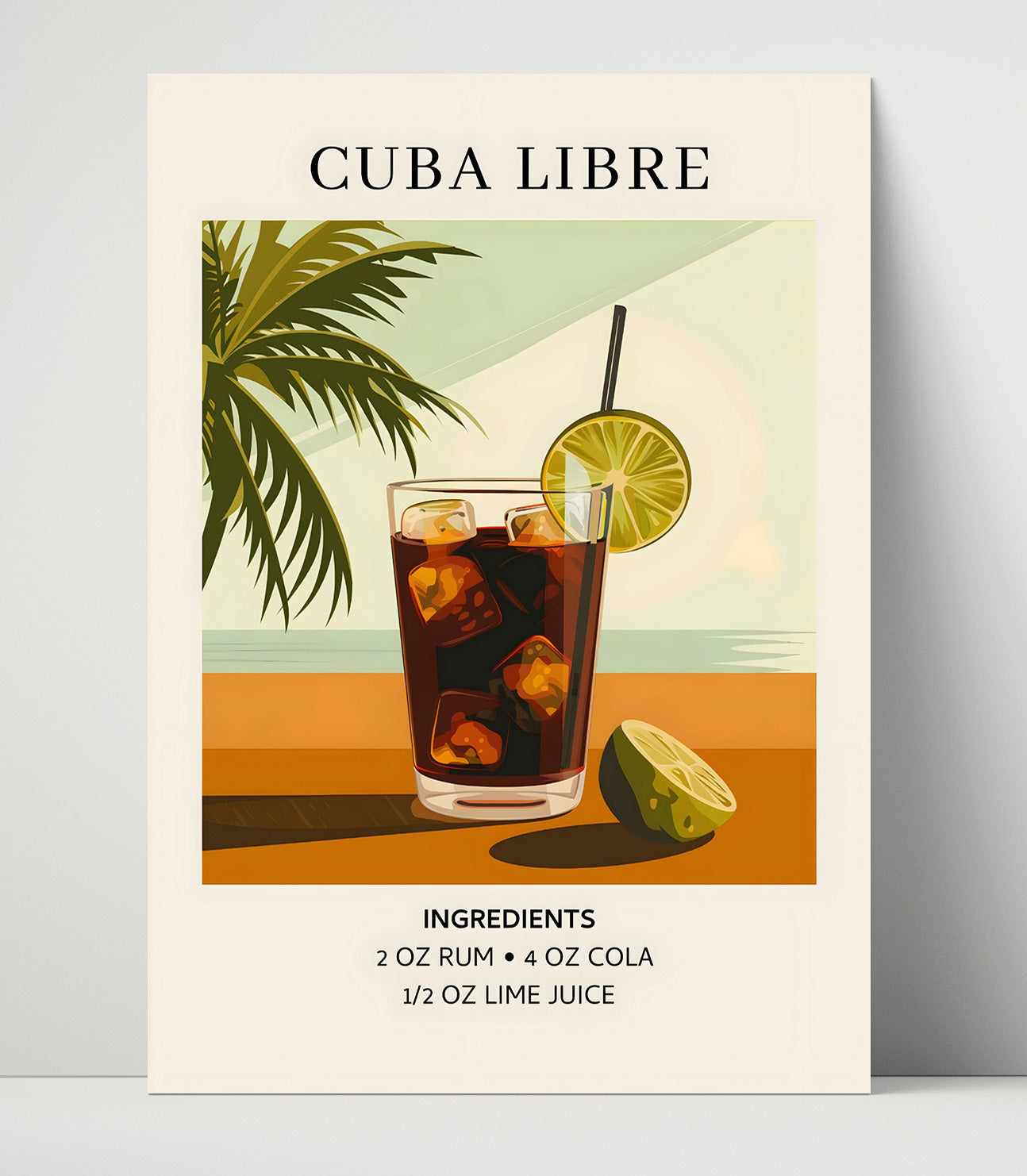 Cuba Libre Rum and Cola Unframed Print 16x20 wall art print – Drink Recipes decor