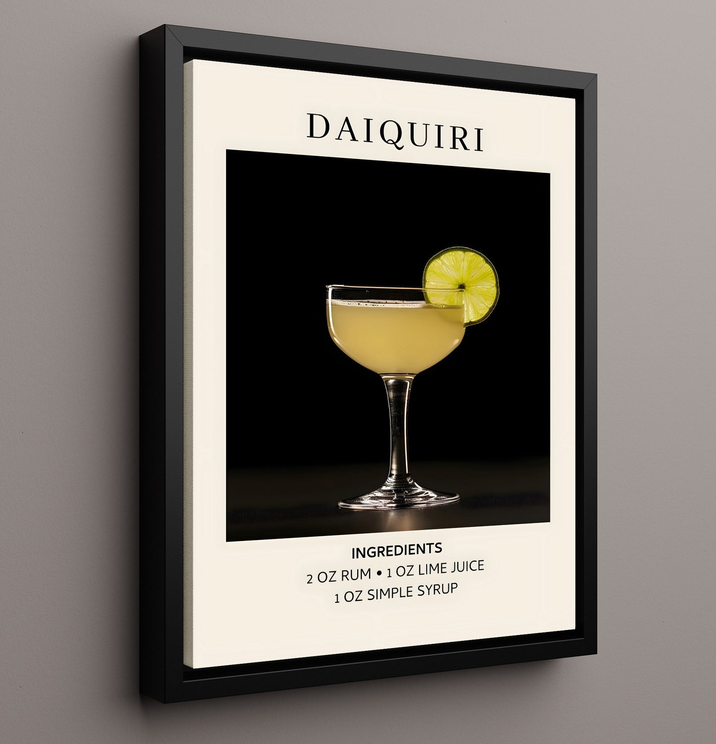 Daiquiri Classic Rum Cocktail Framed Canvas 16x20 wall art print – Drink Recipes decor