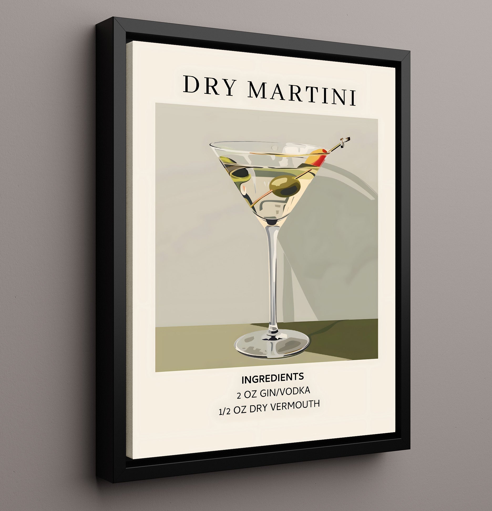 Dry Martini Classic Olive Framed Canvas 16x20 wall art print – Drink Recipes decor