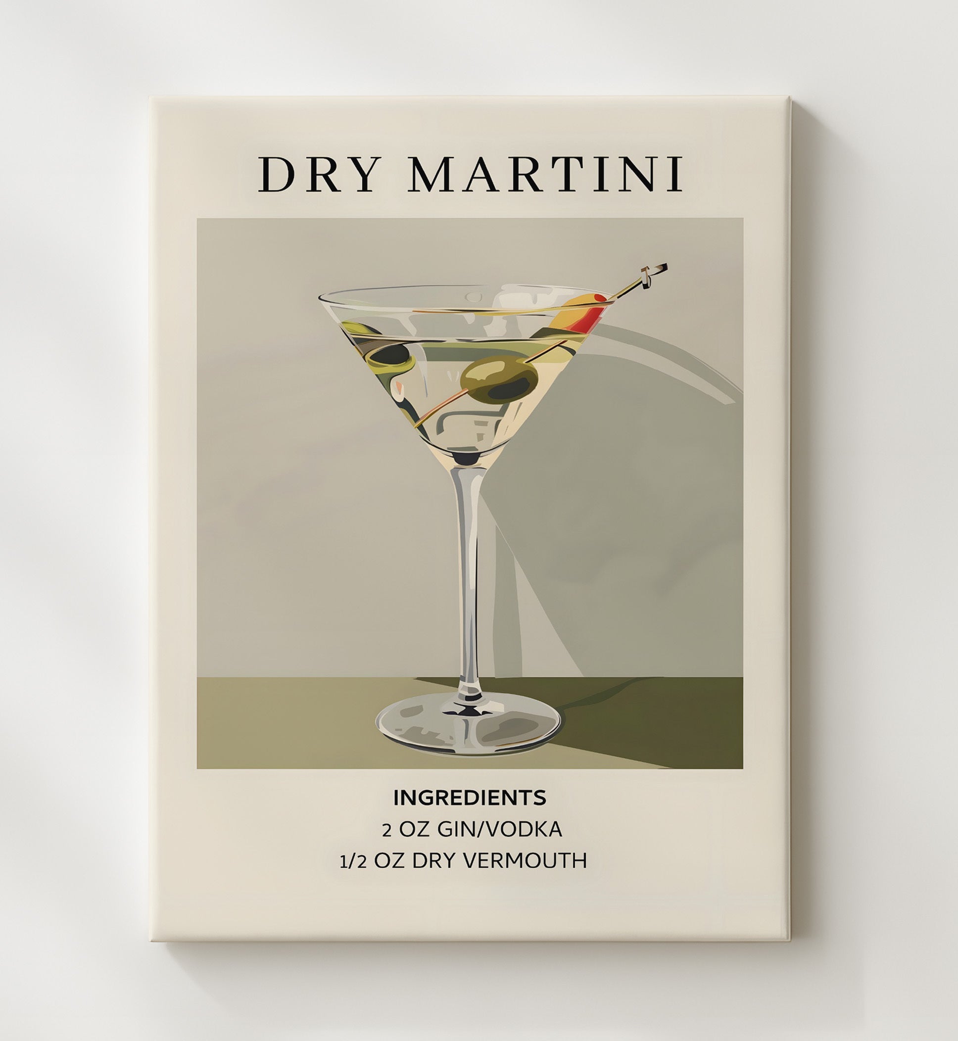 Dry Martini Classic Olive Canvas 20x24 wall art print – Drink Recipes decor