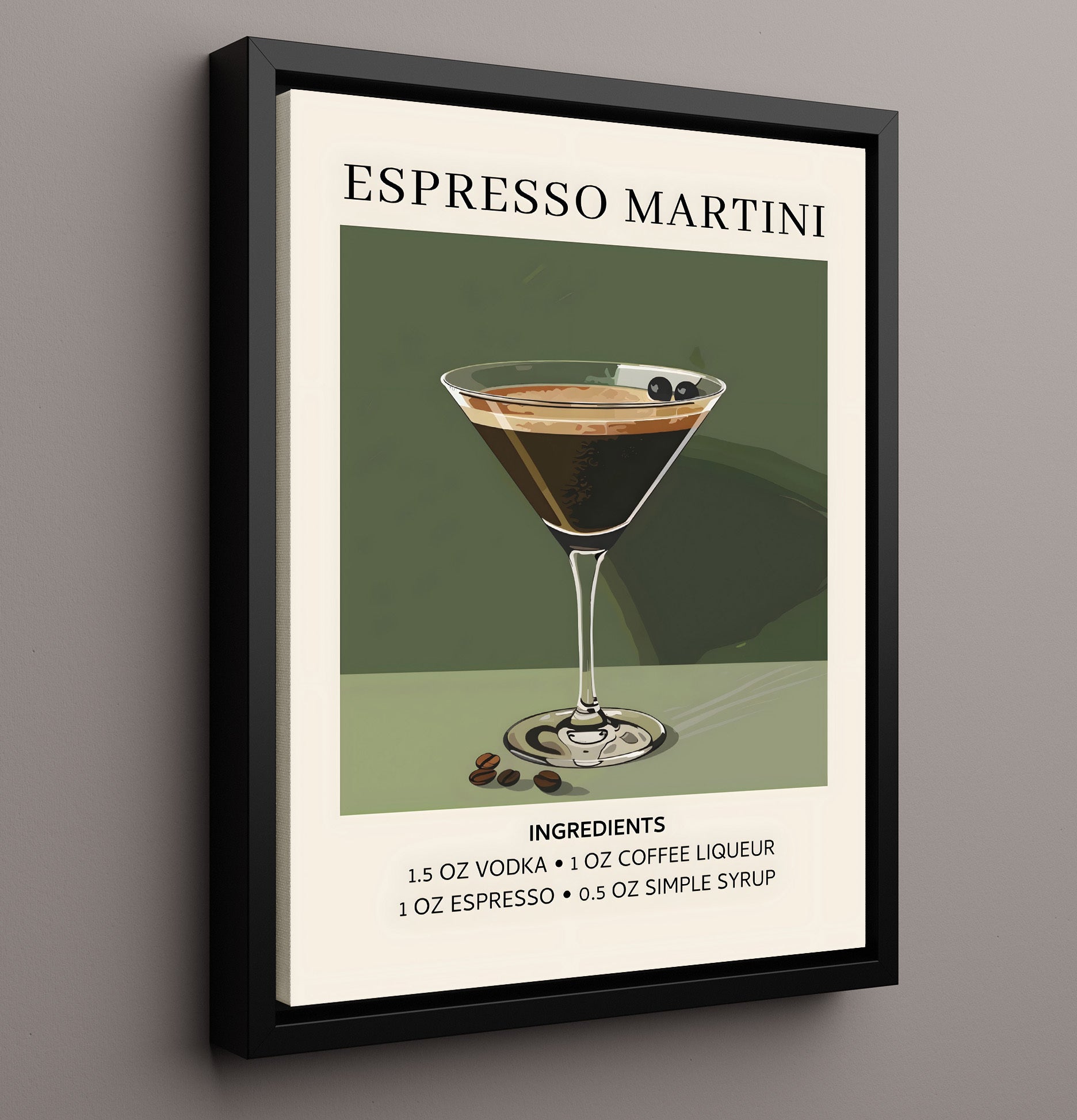 Espresso Martini Coffee Cocktail Framed Canvas 16x20 wall art print – Drink Recipes decor