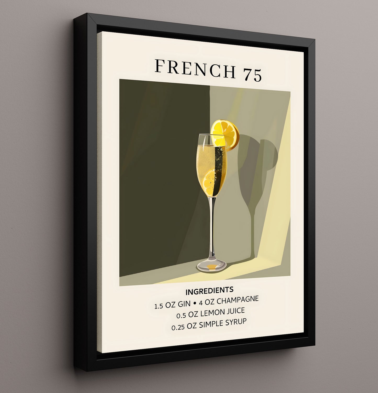 French 75 Champagne Cocktail Framed Canvas 16x20 wall art print – Drink Recipes decor
