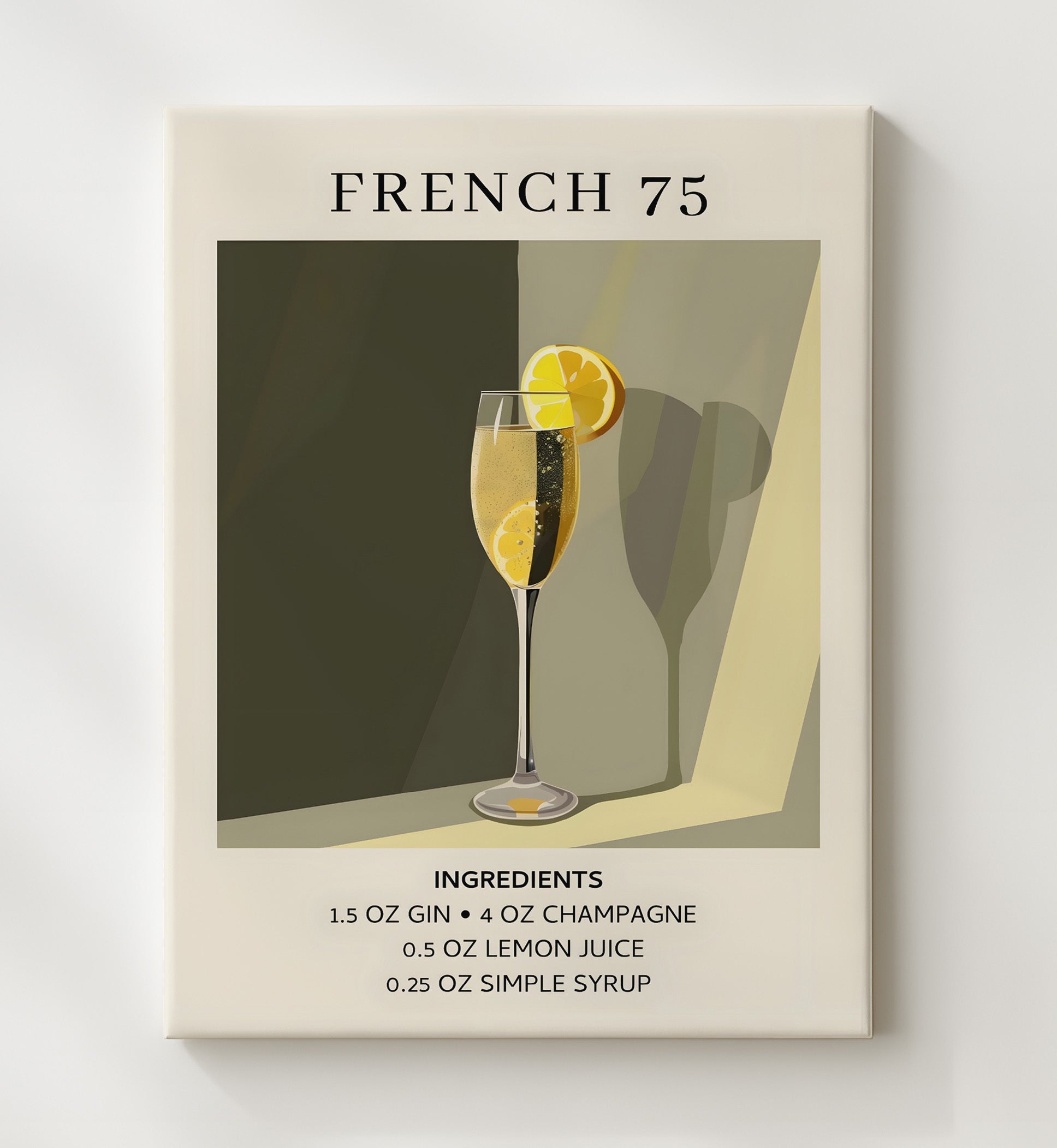 French 75 Champagne Cocktail Canvas 20x24 wall art print – Drink Recipes decor