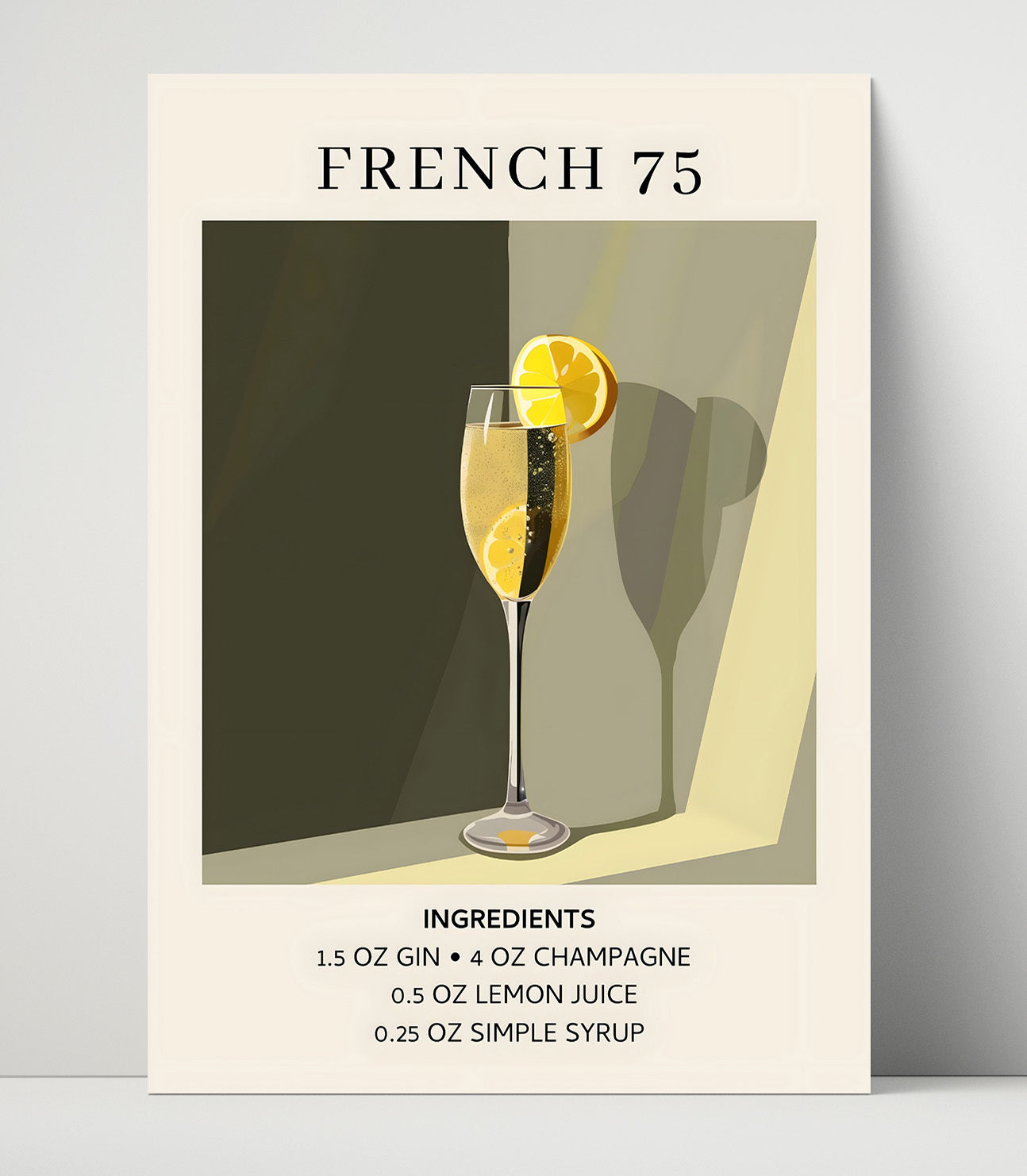 French 75 Champagne Cocktail Unframed Print 16x20 wall art print – Drink Recipes decor