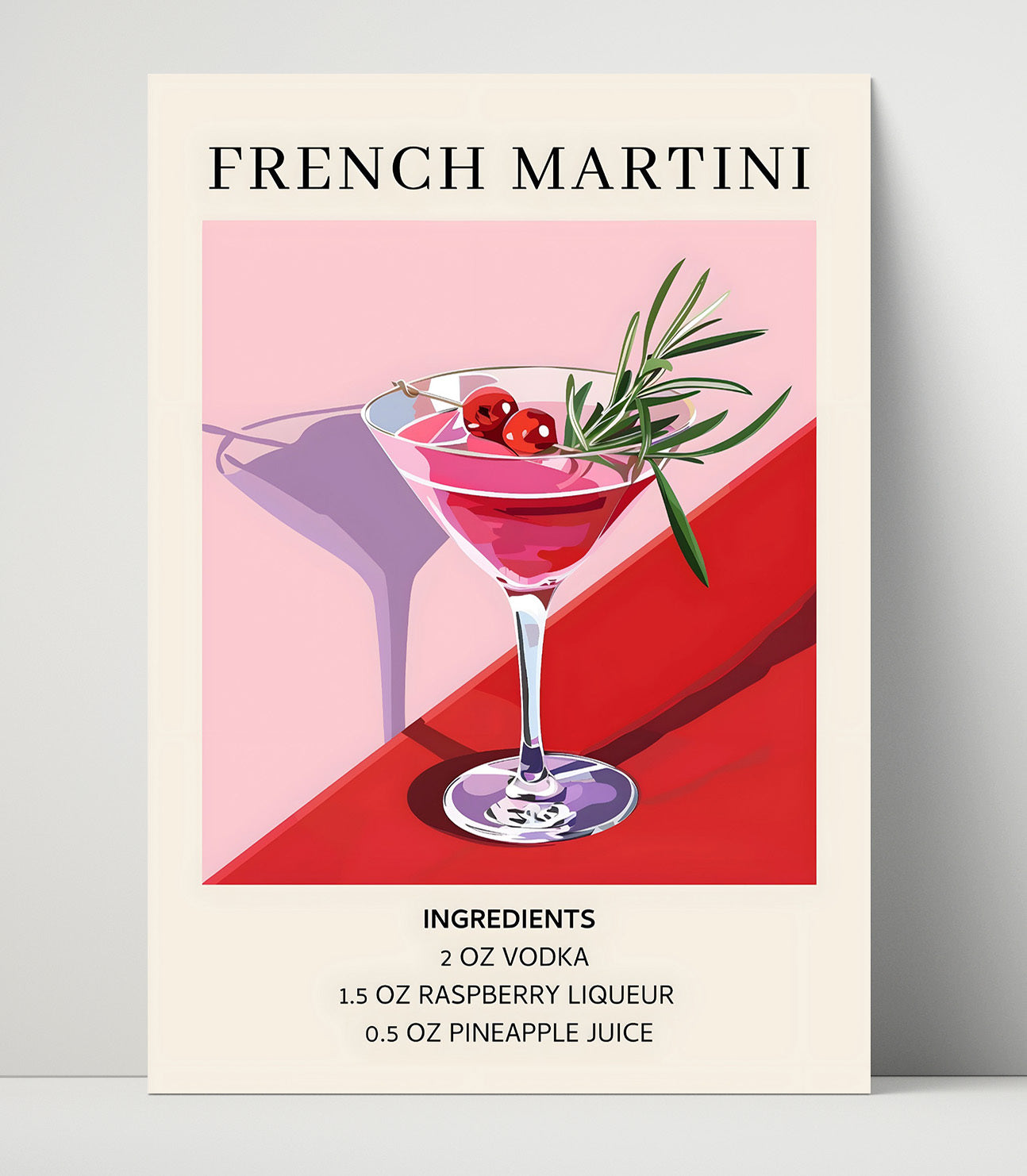French Martini Raspberry Cocktail Unframed Print 16x20 wall art print – Drink Recipes decor