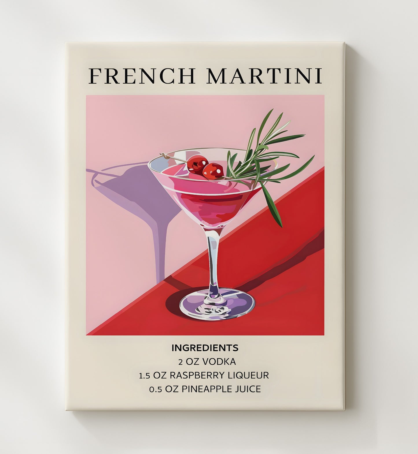 French Martini Raspberry Cocktail Canvas 20x24 wall art print – Drink Recipes decor