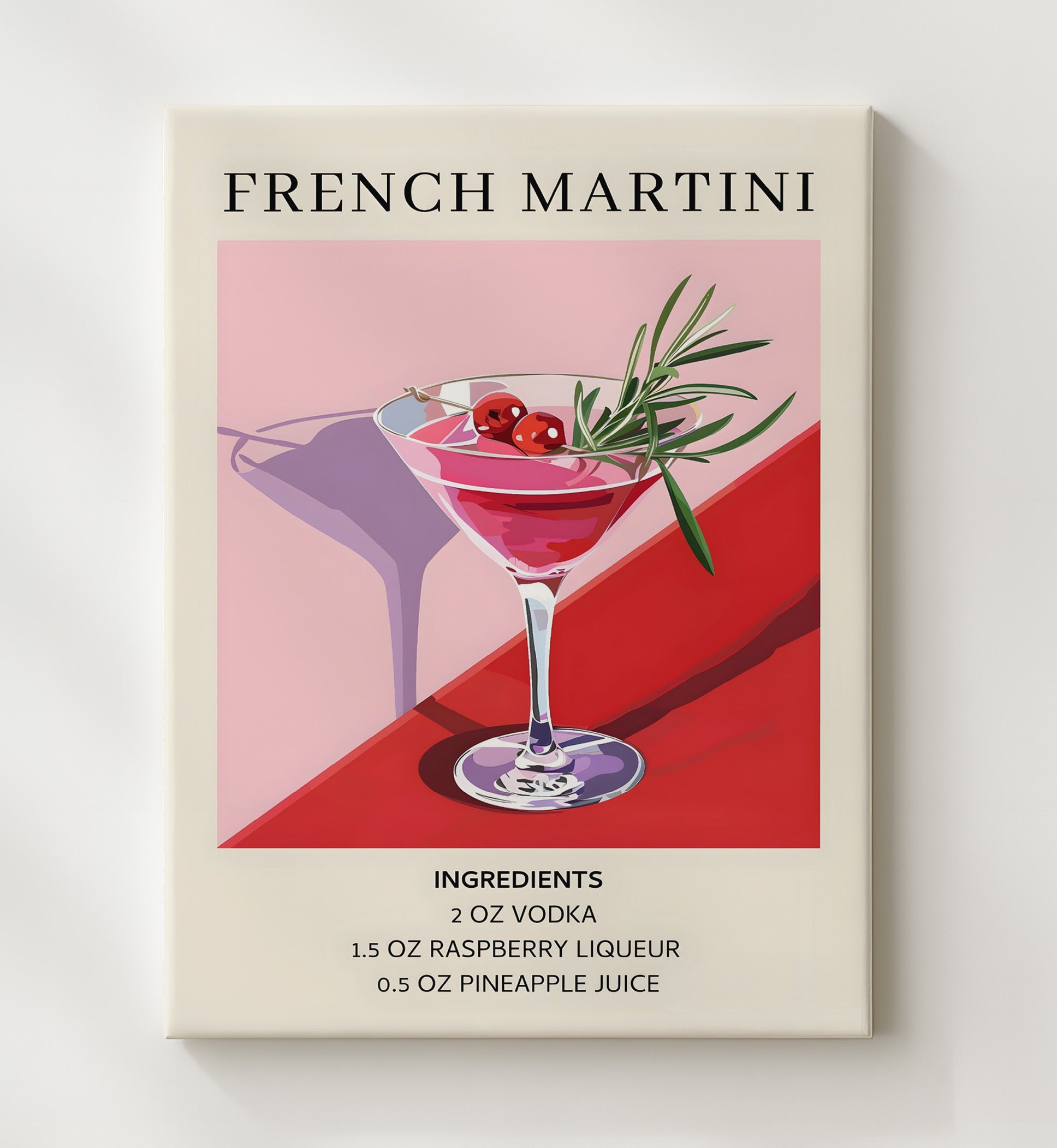 French Martini Raspberry Cocktail Canvas 20x24 wall art print – Drink Recipes decor