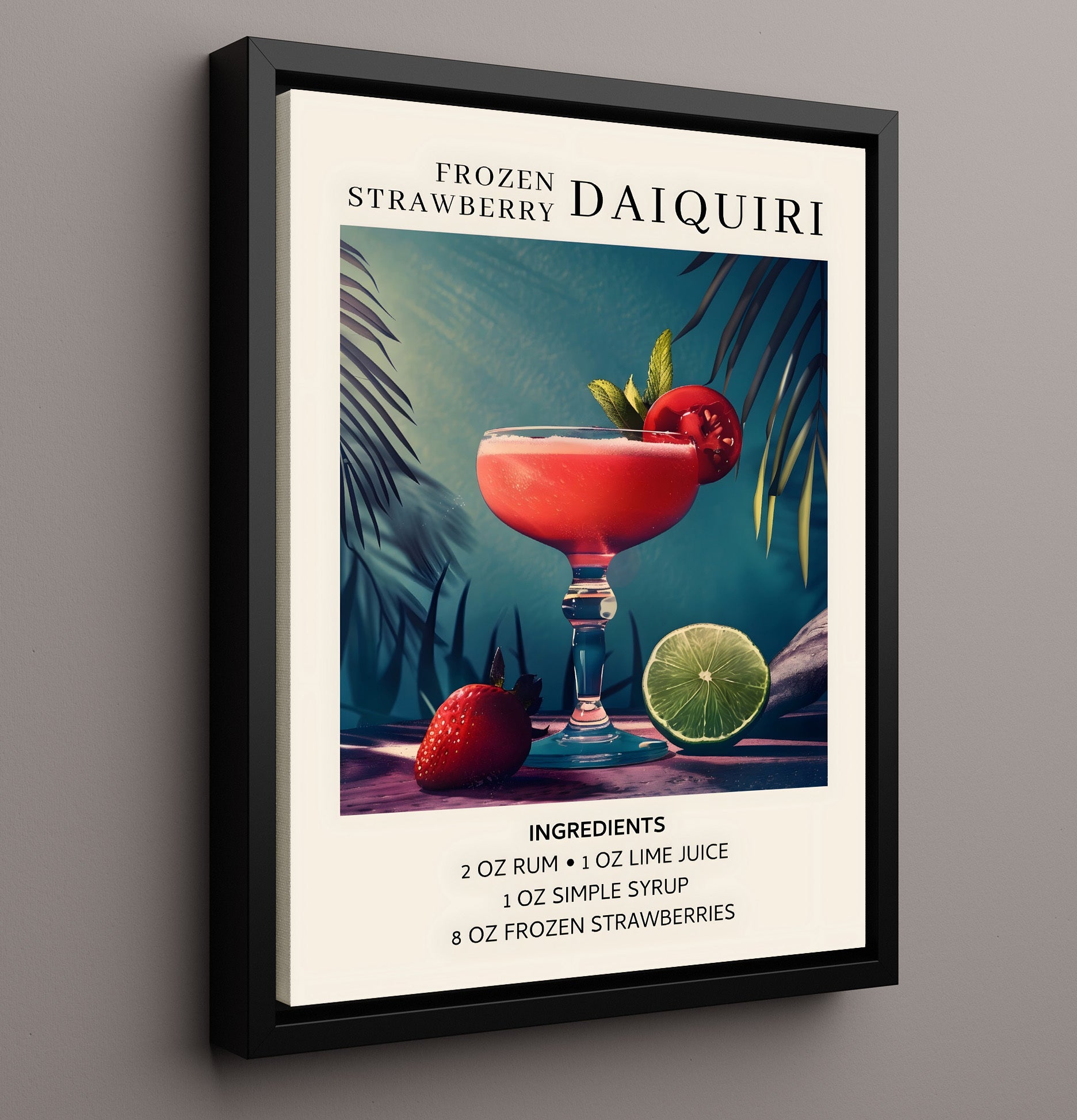 Frozen Strawberry Daiquiri Framed Canvas 16x20 wall art print – Drink Recipes decor