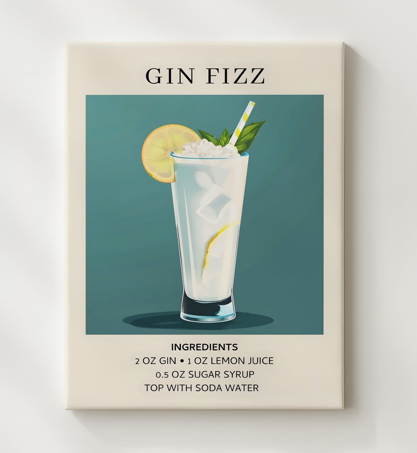 Gin Fizz Classic Cocktail Canvas 20x24 wall art print – Drink Recipes decor
