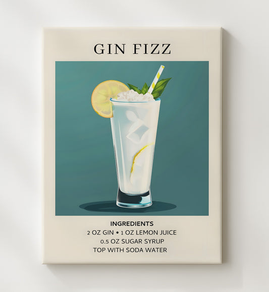 Gin Fizz 8x10 Canvas cocktail recipe wall art