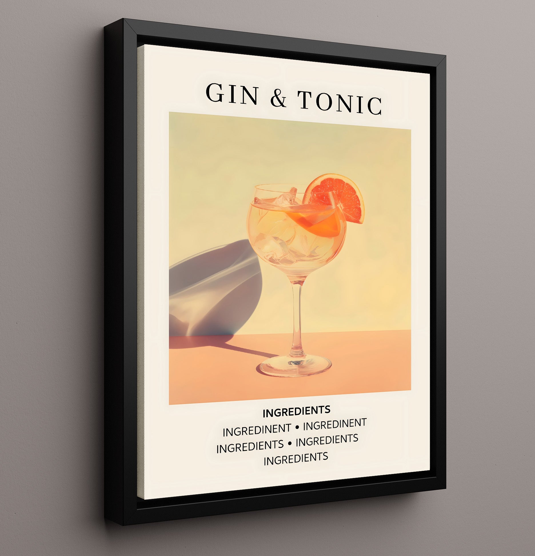 Gin and Tonic Citrus Highball Framed Canvas 16x20 wall art print – Drink Recipes decor