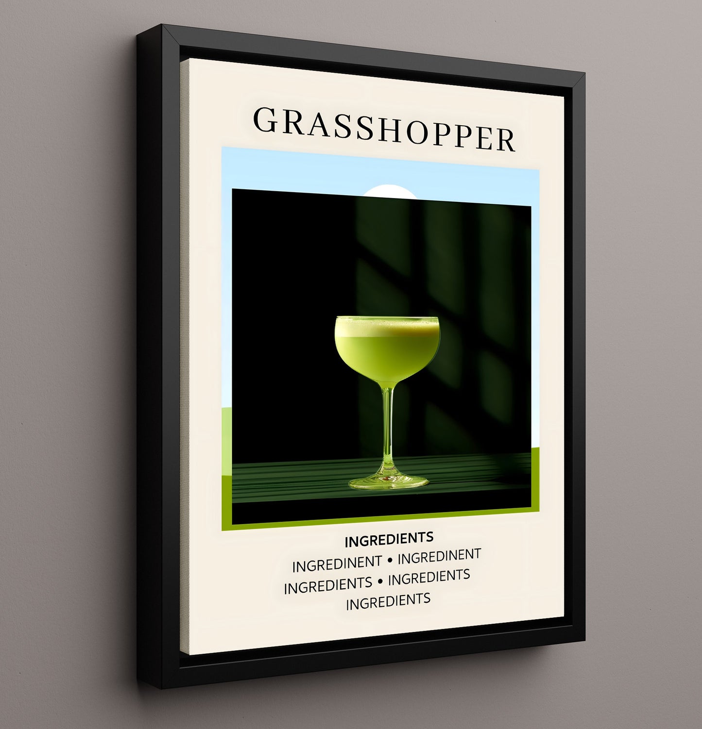 Grasshopper Mint Chocolate Cocktail Framed Canvas 16x20 wall art print – Drink Recipes decor