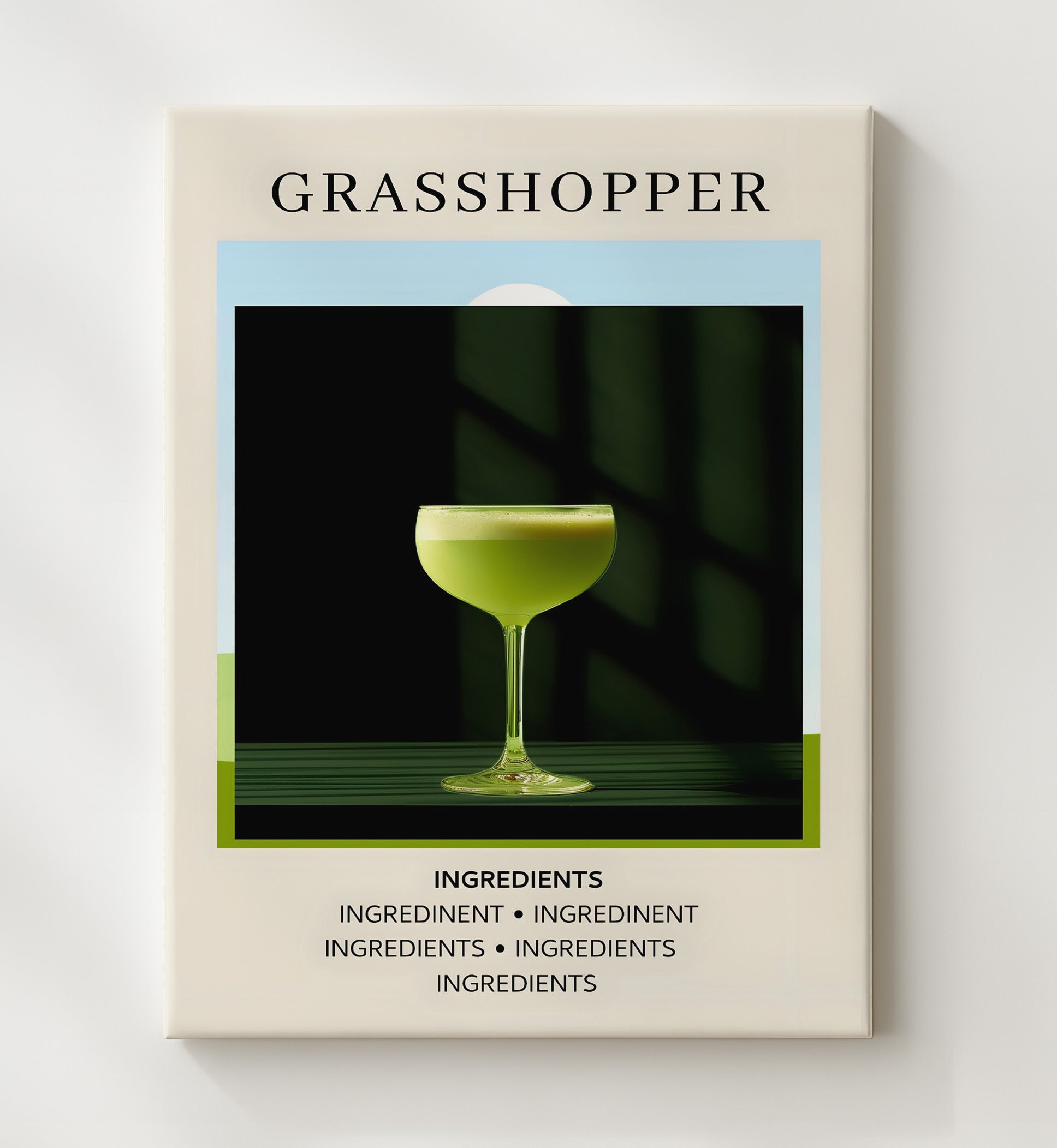 Grasshopper Mint Chocolate Cocktail Canvas 20x24 wall art print – Drink Recipes decor