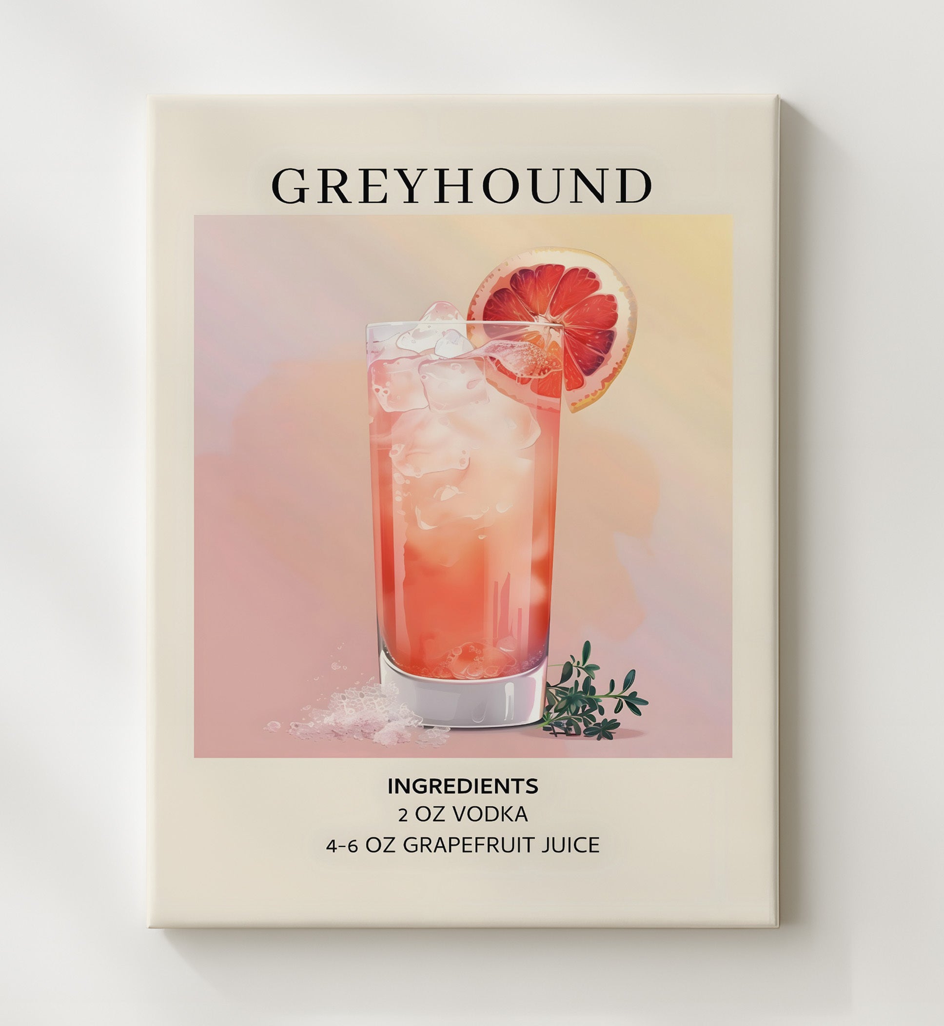 Greyhound Grapefruit Cocktail Canvas 20x24 wall art print – Drink Recipes decor