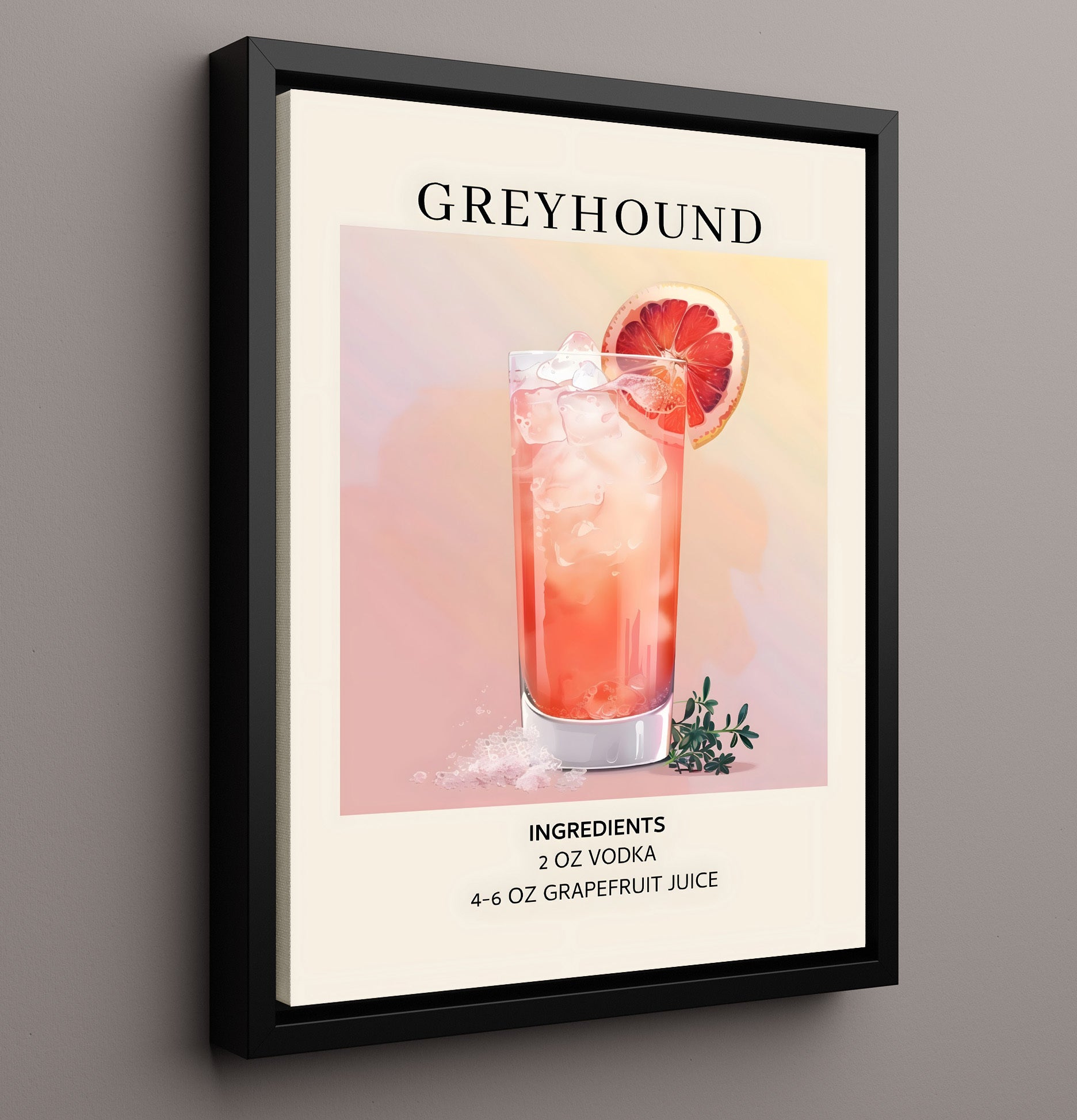 Greyhound Grapefruit Cocktail Framed Canvas 16x20 wall art print – Drink Recipes decor