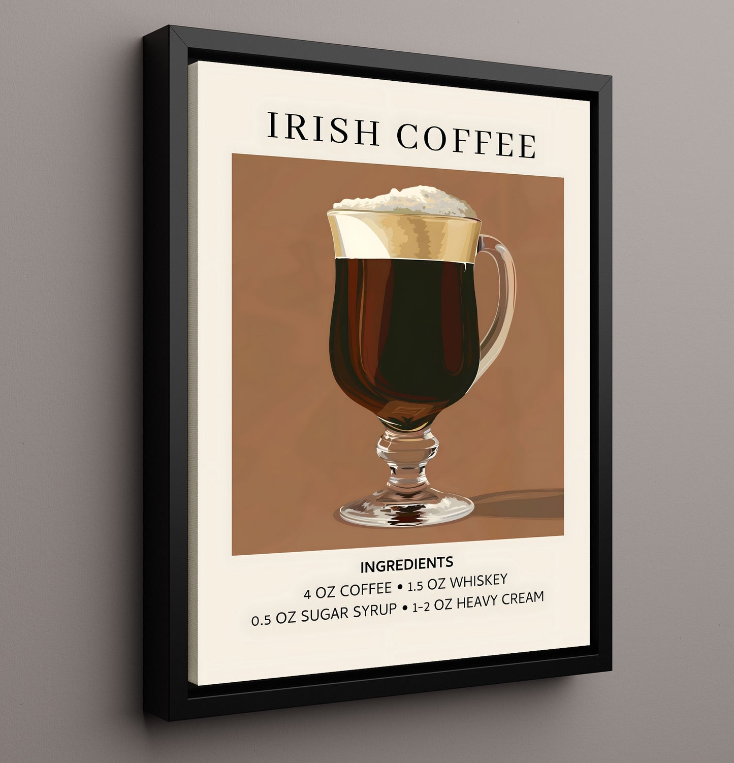 Irish Coffee Whiskey Cocktail Framed Canvas 16x20 wall art print – Drink Recipes decor
