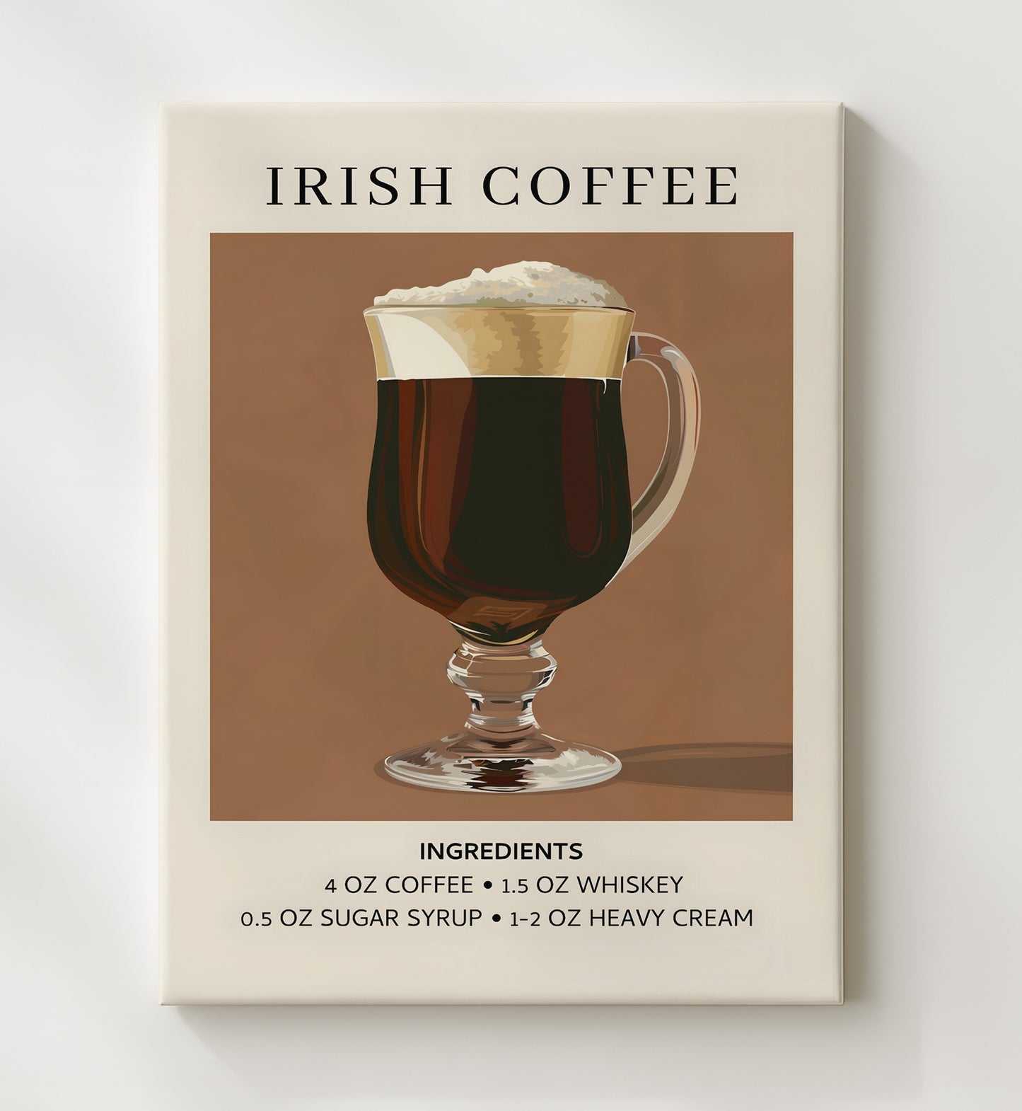 Irish Coffee Whiskey Cocktail Canvas 20x24 wall art print – Drink Recipes decor