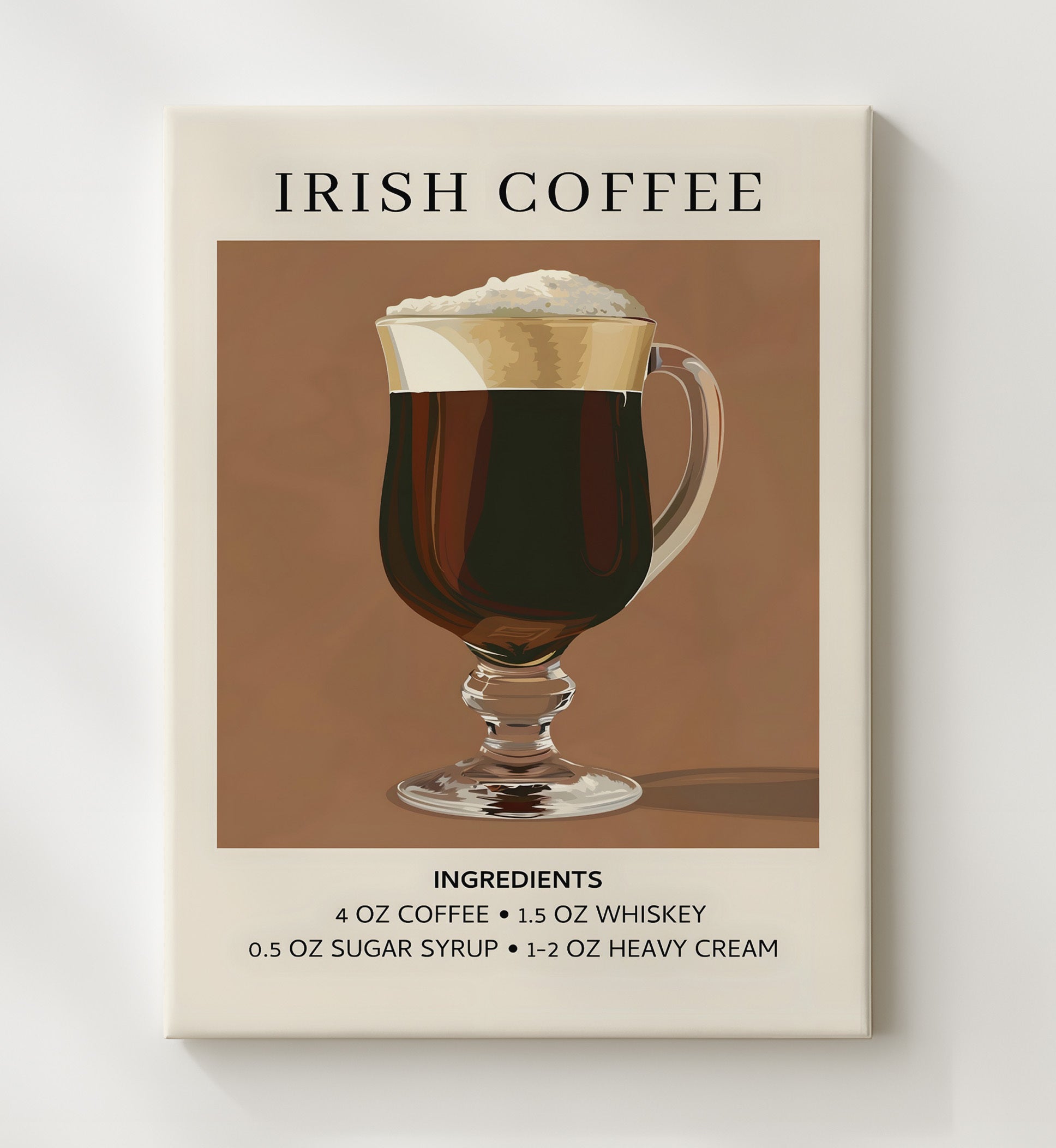 Irish Coffee Whiskey Cocktail Canvas 20x24 wall art print – Drink Recipes decor