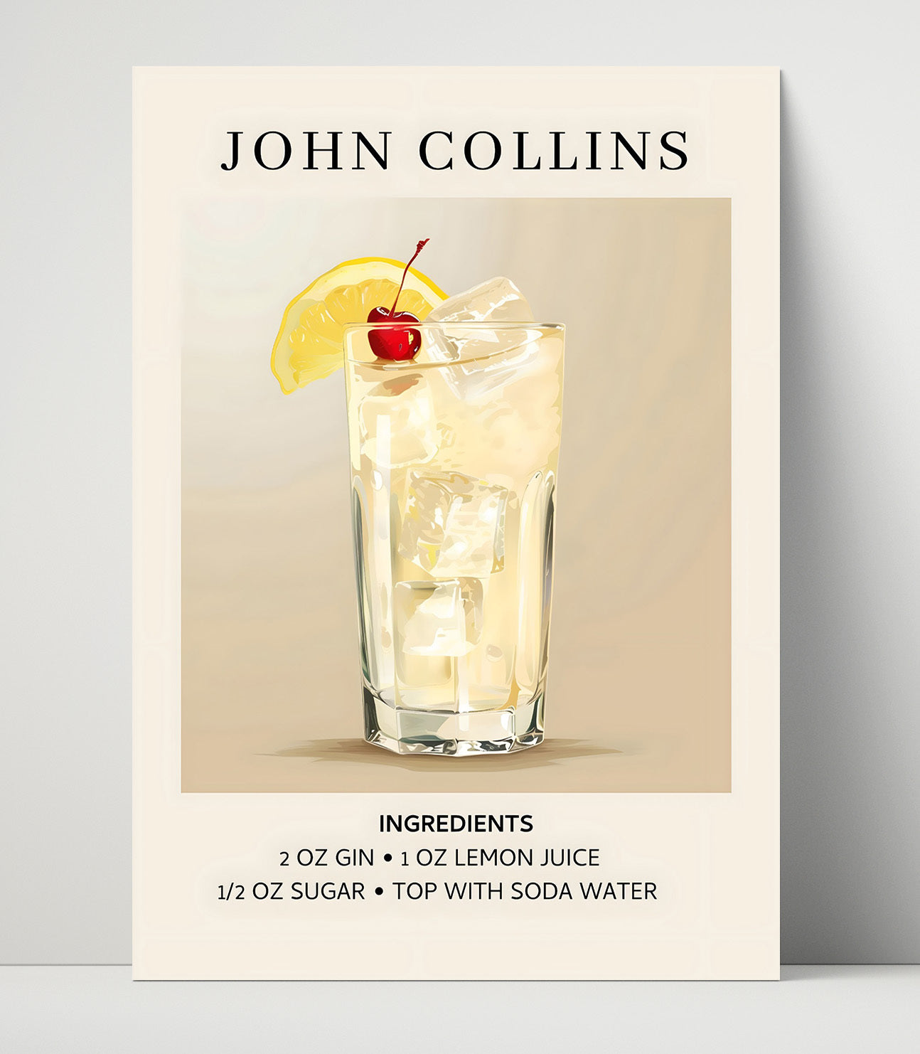John Collins Gin Highball Unframed Print 16x20 wall art print – Drink Recipes decor