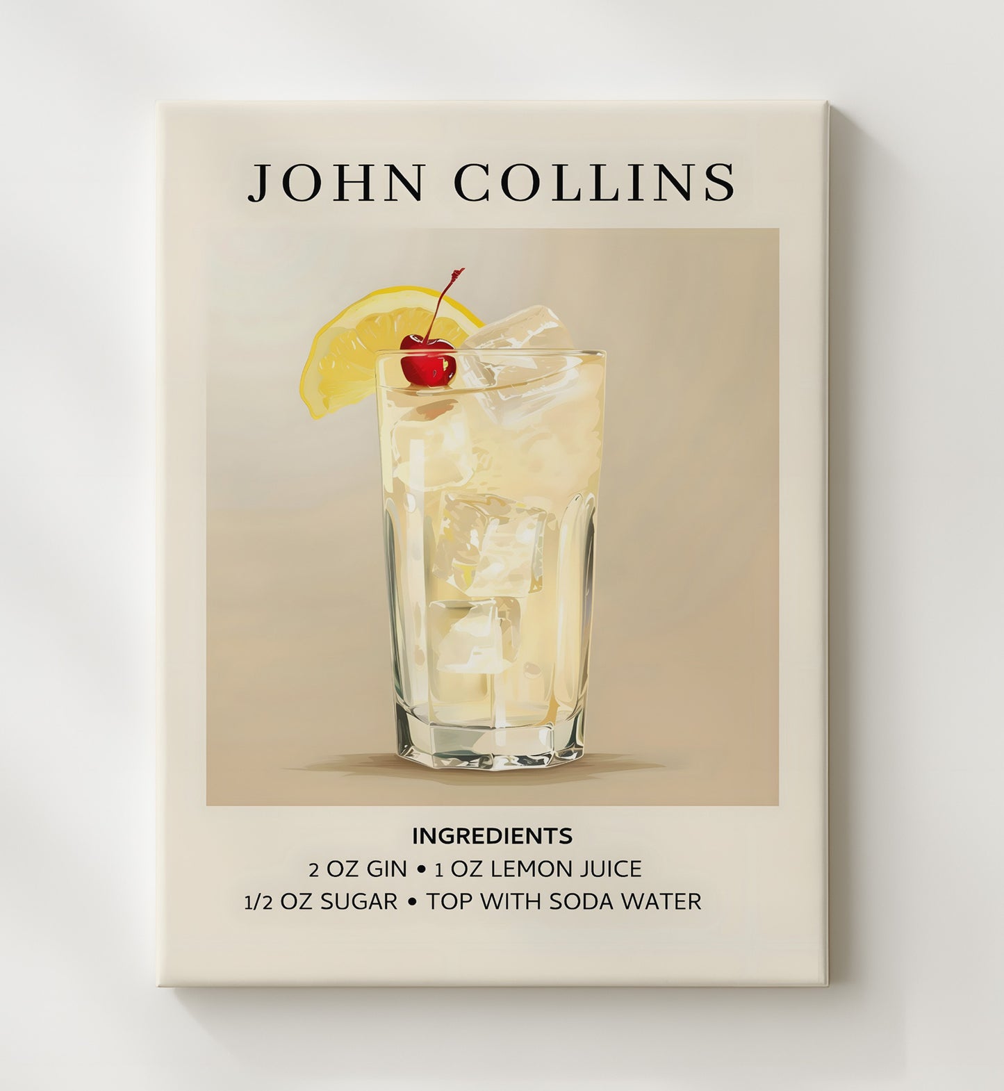 John Collins Gin Highball Canvas 20x24 wall art print – Drink Recipes decor