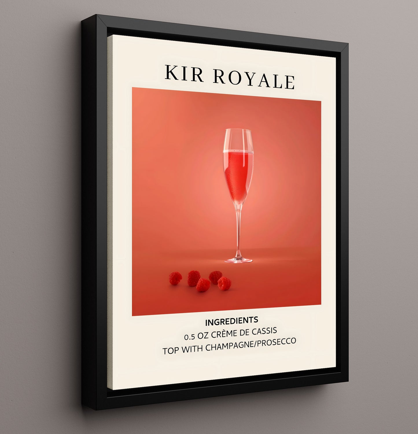 Kir Royale Champagne Cocktail Framed Canvas 16x20 wall art print – Drink Recipes decor
