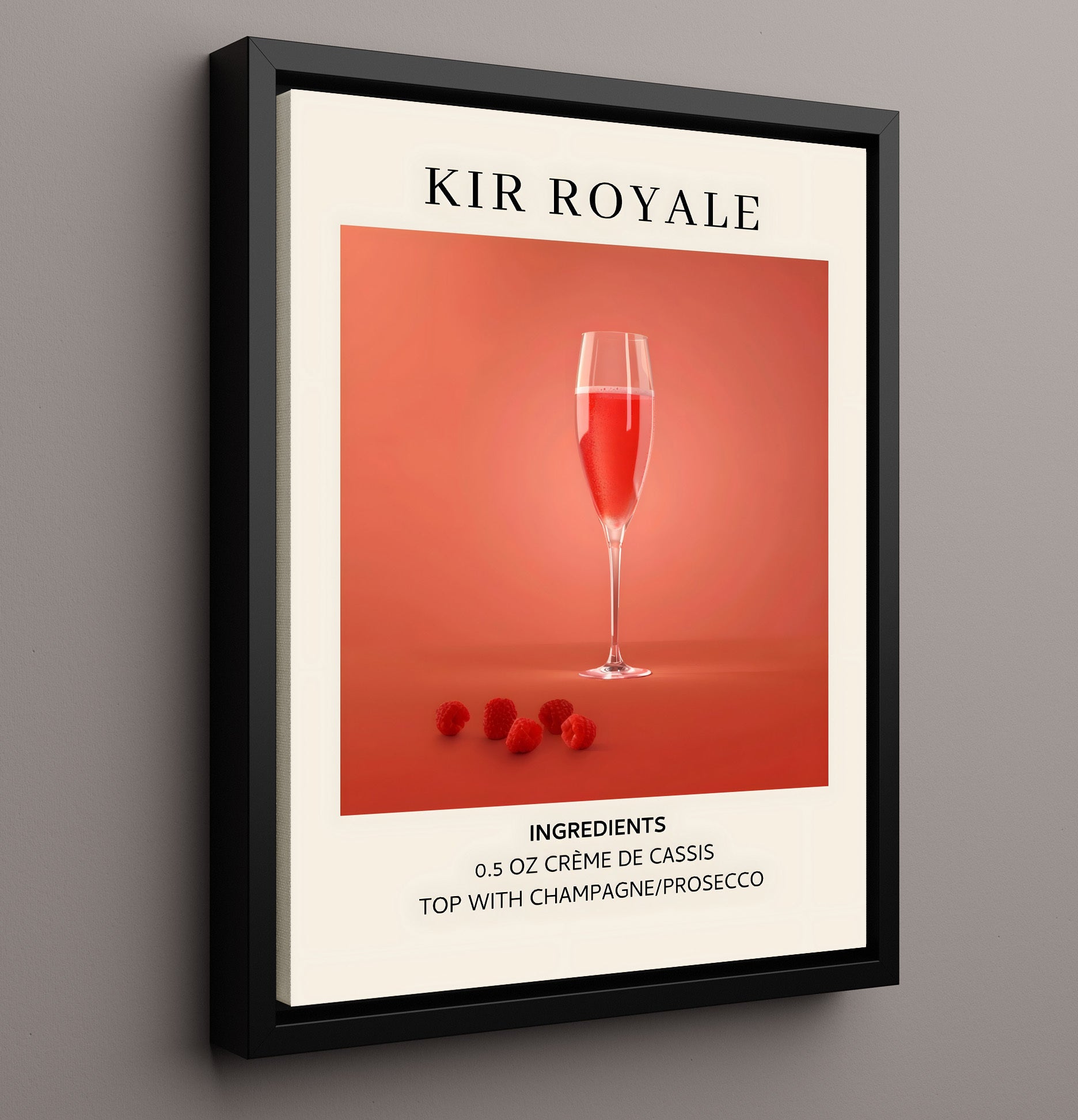 Kir Royale Champagne Cocktail Framed Canvas 16x20 wall art print – Drink Recipes decor