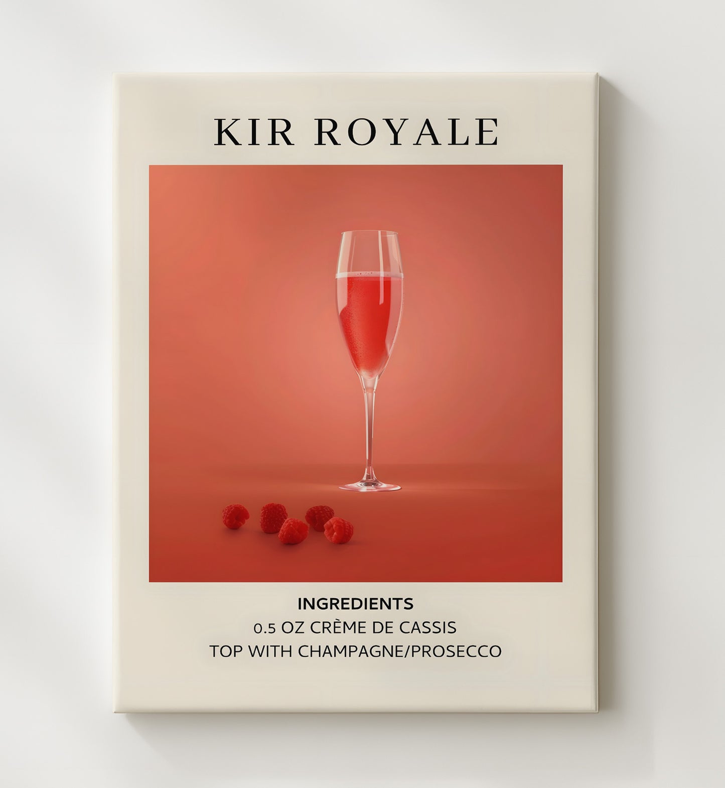 Kir Royale Champagne Cocktail Canvas 20x24 wall art print – Drink Recipes decor