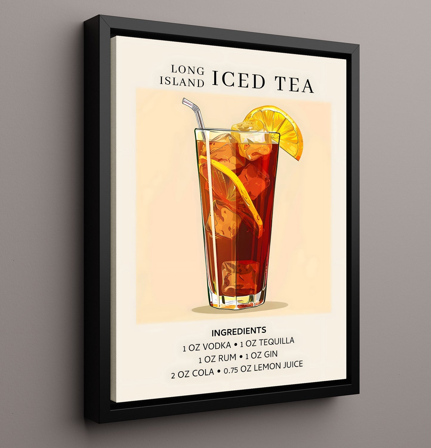 Long Island Iced Tea Cocktail Framed Canvas 16x20 wall art print – Drink Recipes decor