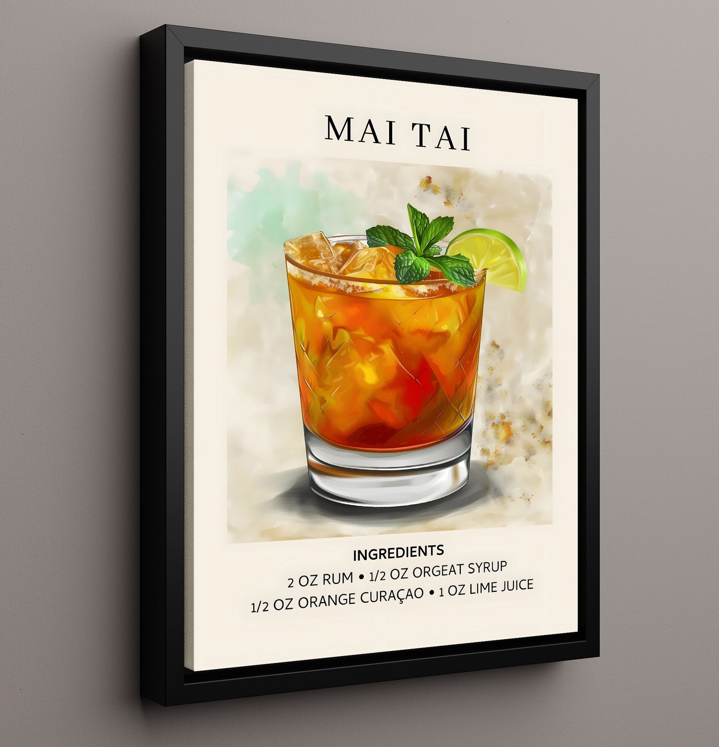 Mai Tai Tropical Rum Framed Canvas 16x20 wall art print – Drink Recipes decor