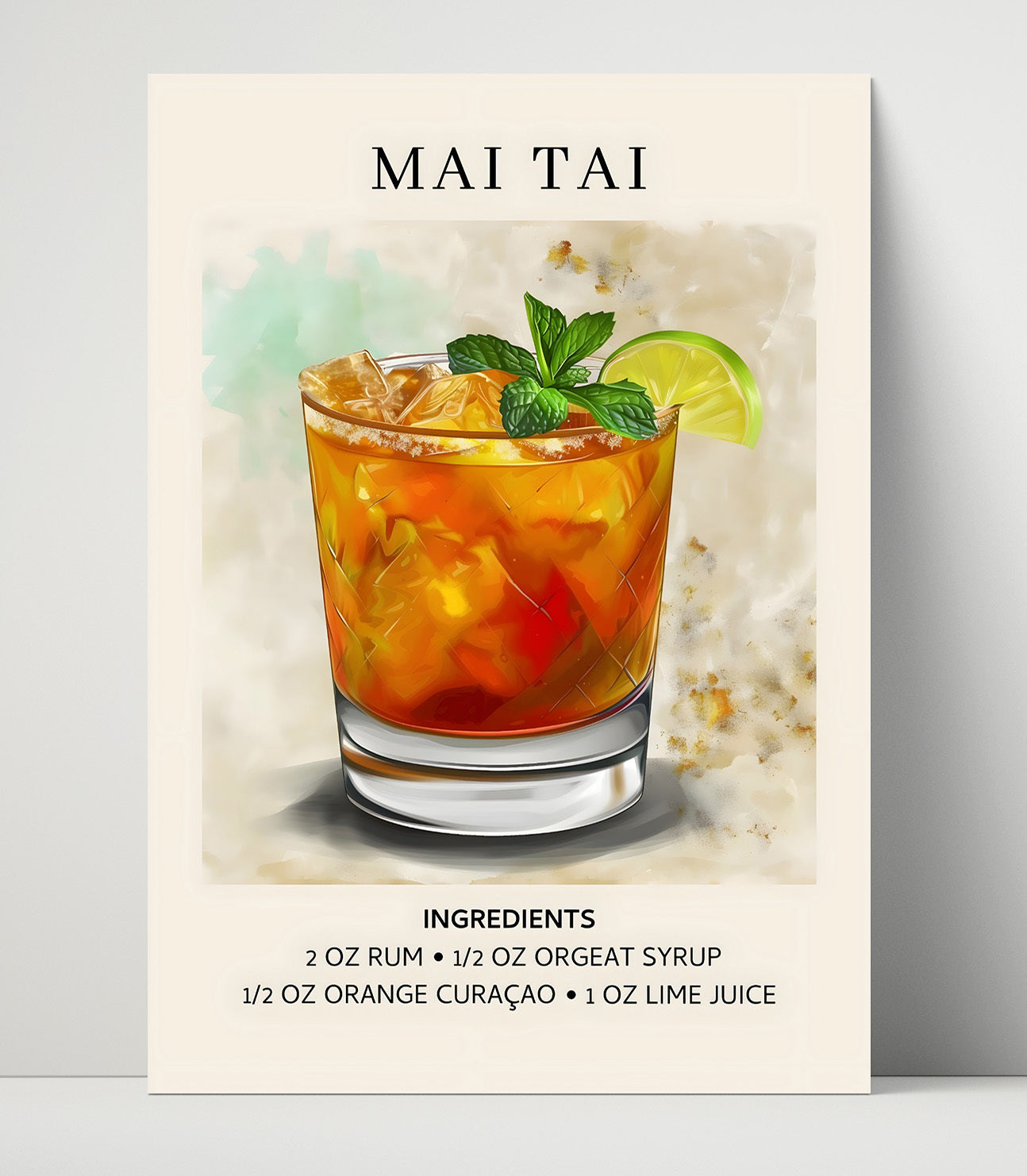 Mai Tai Tropical Rum Unframed Print 16x20 wall art print – Drink Recipes decor