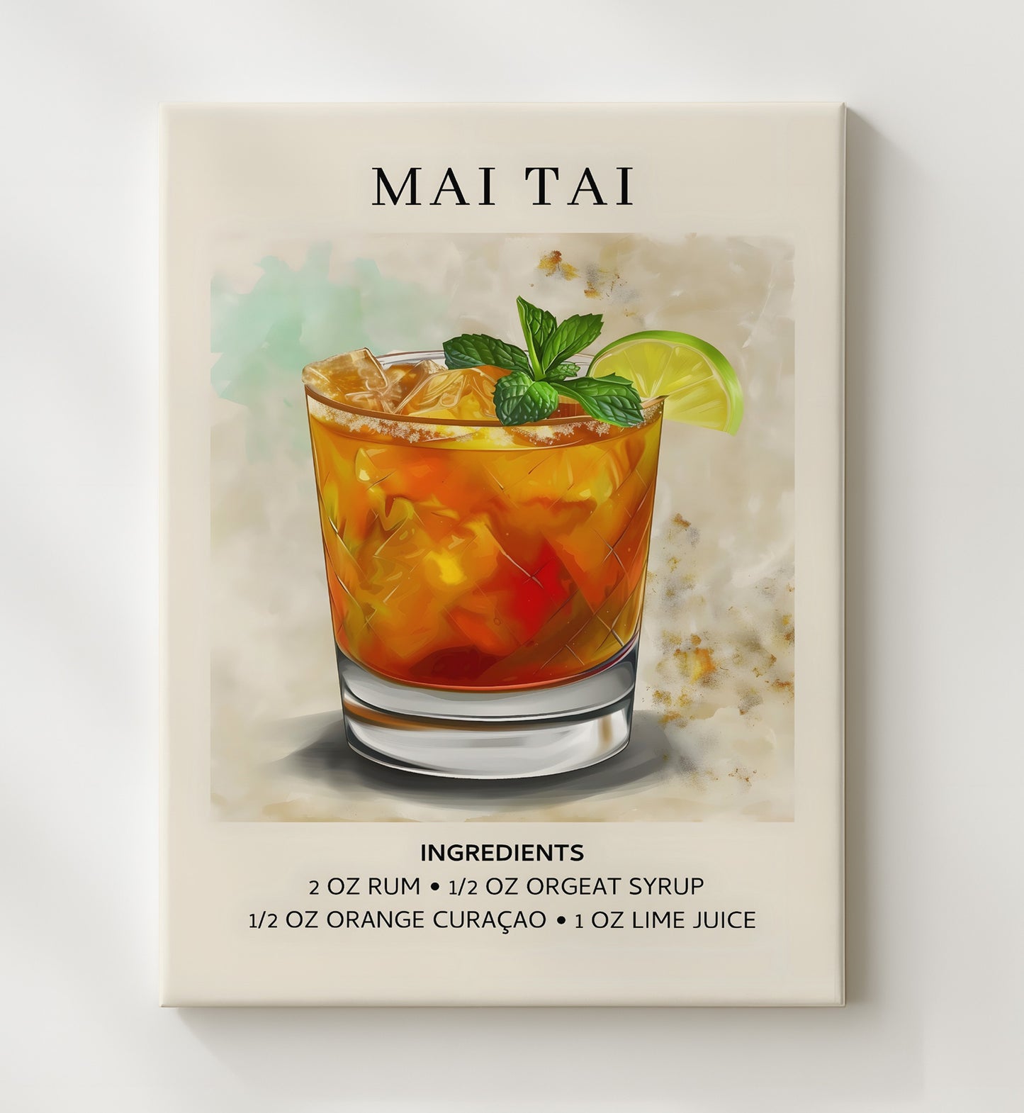 Mai Tai Tropical Rum Canvas 20x24 wall art print – Drink Recipes decor