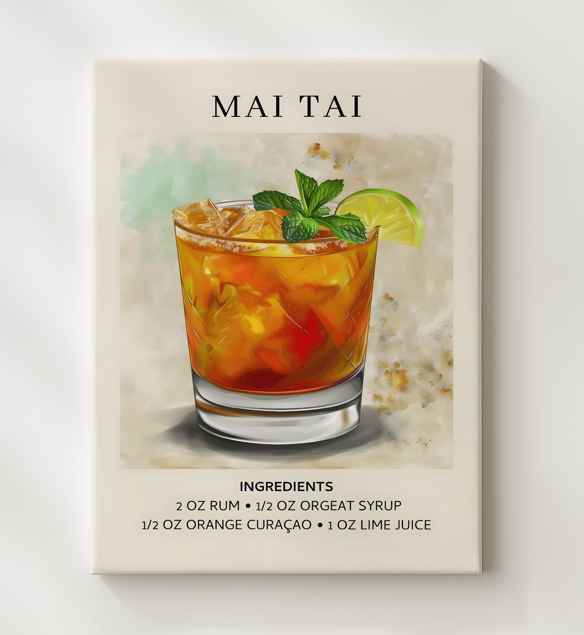 Mai Tai Tropical Rum Canvas 20x24 wall art print – Drink Recipes decor