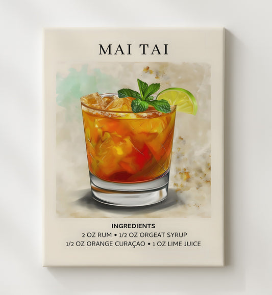 Mai Tai 8x10 Canvas cocktail recipe wall art