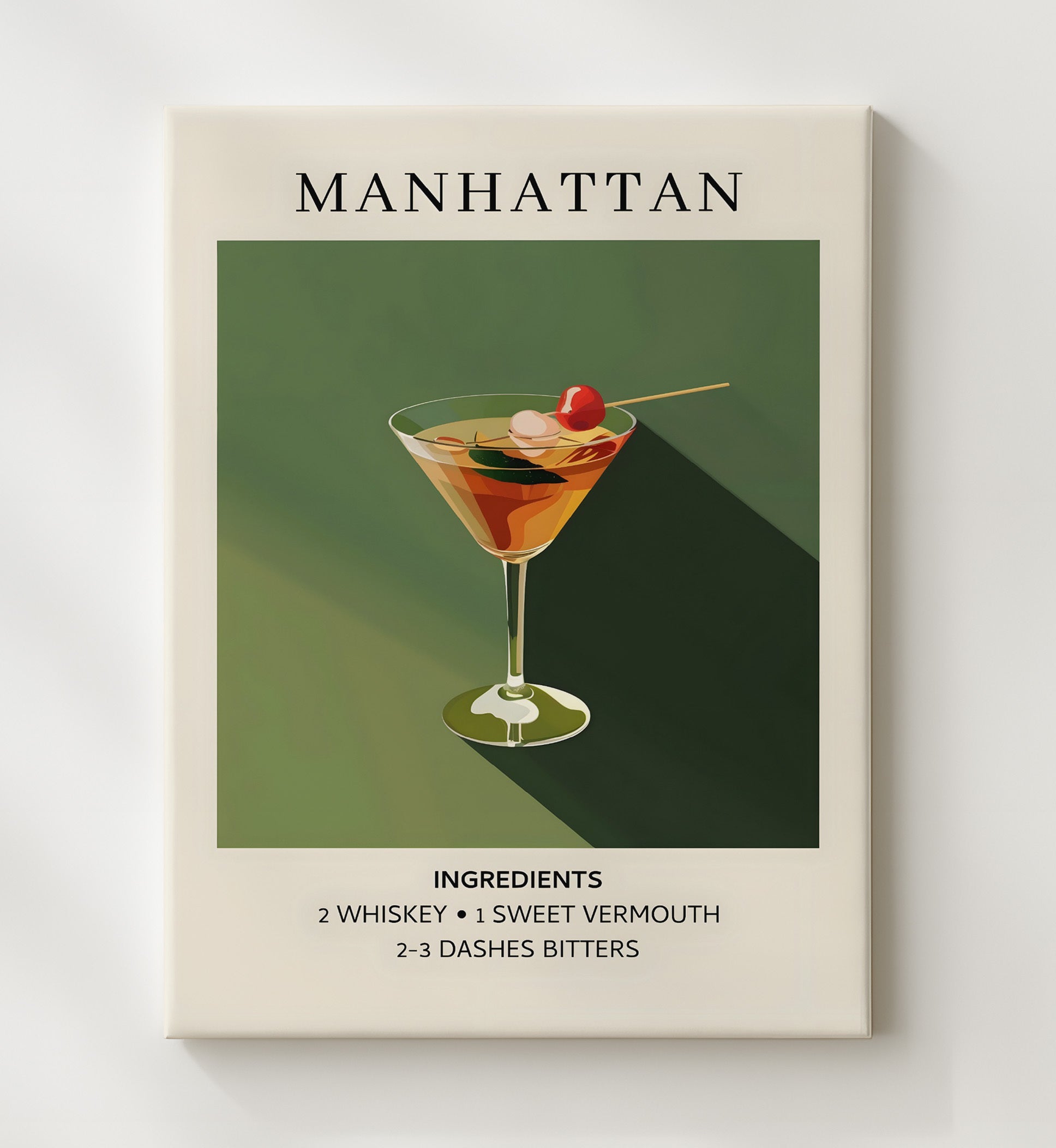 Manhattan Whiskey Cocktail Canvas 20x24 wall art print – Drink Recipes decor