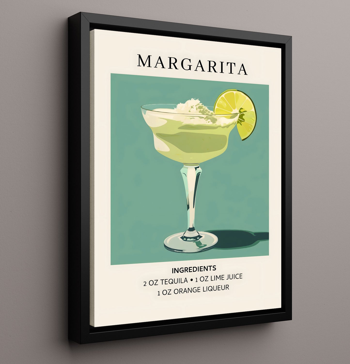 Margarita Classic Tequila Cocktail Framed Canvas 16x20 wall art print – Drink Recipes decor
