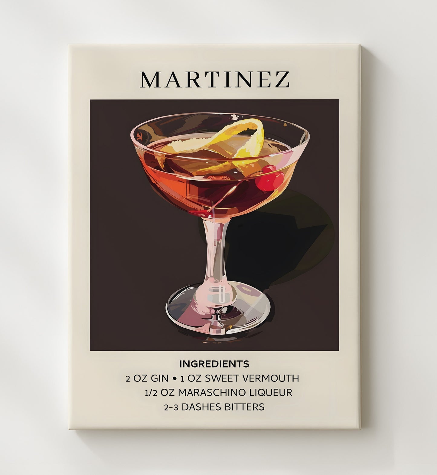 Martinez Classic Cocktail Canvas 20x24 wall art print – Drink Recipes decor